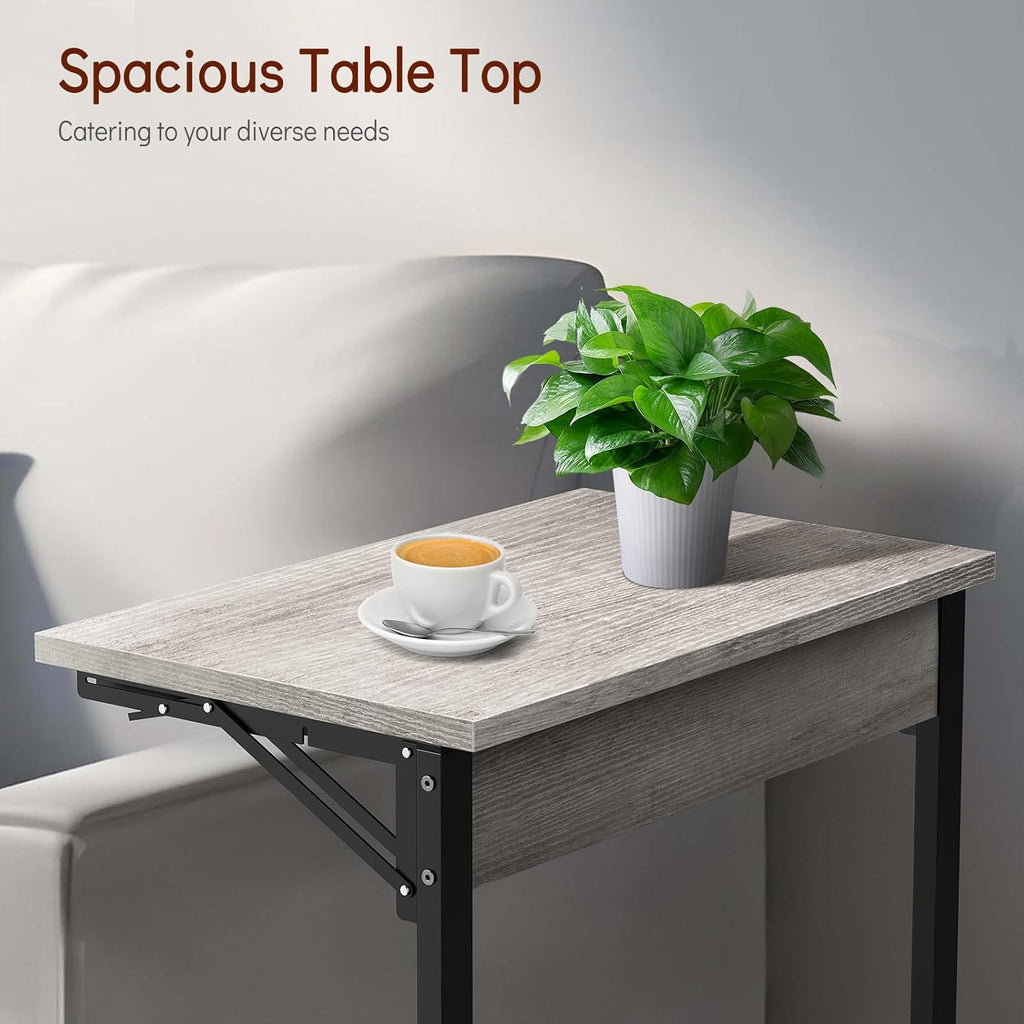 Tatub 24' TV Tray Table Set of 2, Folding C Shaped End Table, Small Sofa Side Laptop Desk for Living Room, Bedroom, Light Ivory