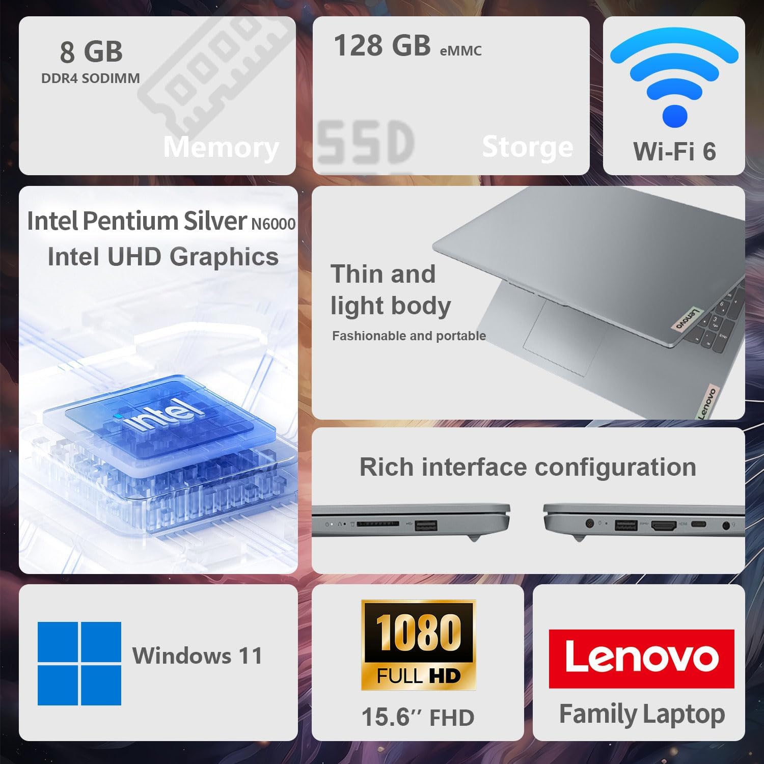 Lenovo IdeaPad 15.6' FHD Laptop for Home & Students, Intel Celeron N6000, 8GB RAM, 128GB eMMC, Up to 10-Hour Battery, Windows 11, Office 365 with 1TB Cloud, 1-Year ADP, Bundle with PCO Laptop Cooler