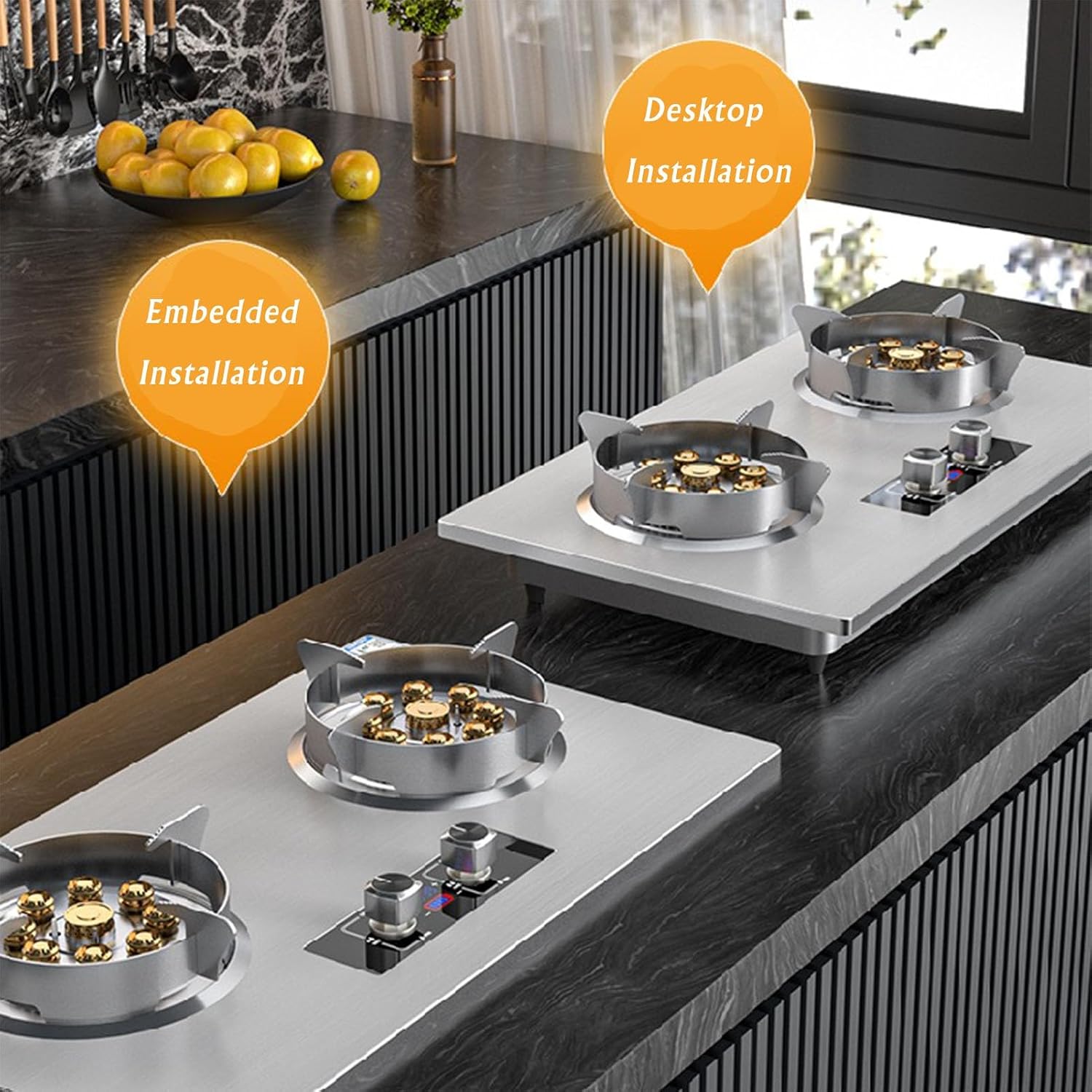 Gas Cooktop,29003 BTU Stainless Steel Gas Stove,Home Tabletop/Built-in Two Burners,Easy to Clean,Flameout Protection(LPG)(NG) (Size : LPG), 18648