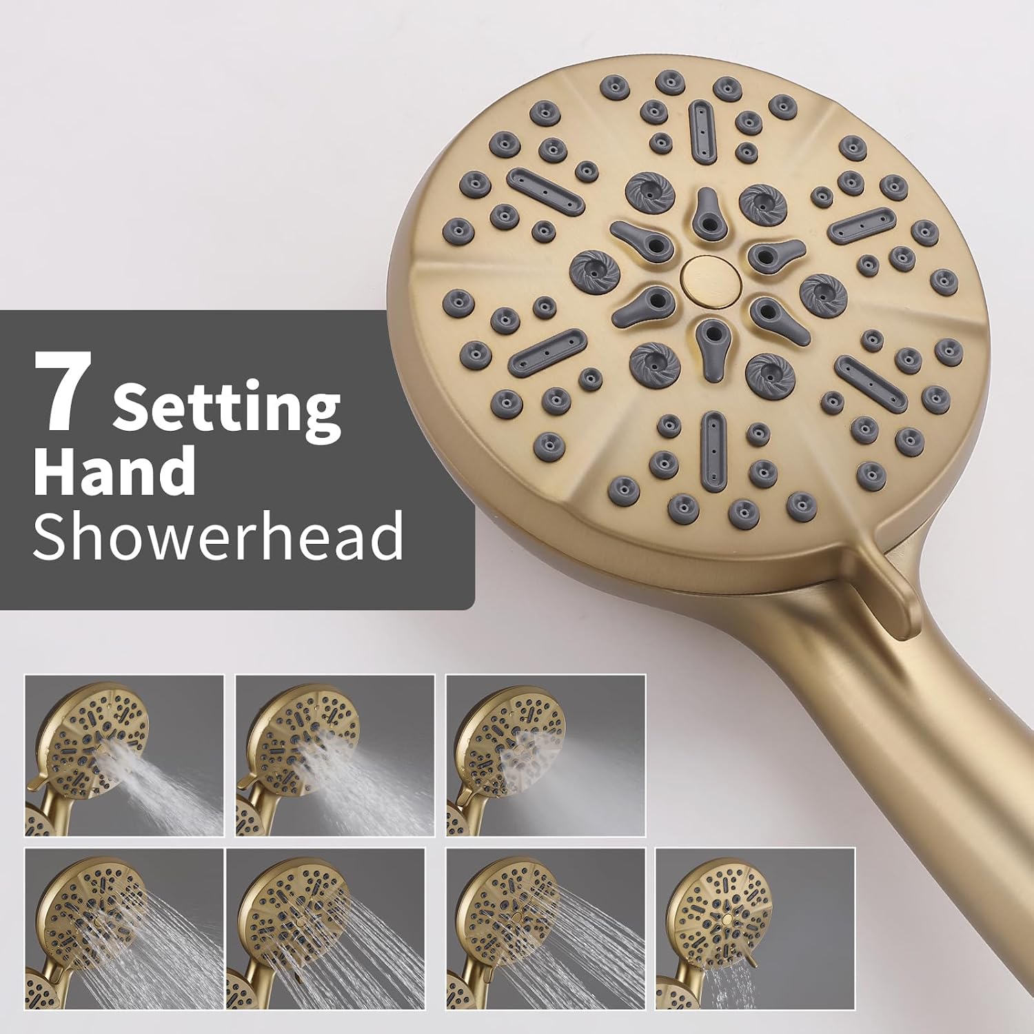 Dual Shower Head with Handheld Bathroom Double Shower Heads High Pressure 3-Way Rainfall Combo with SUS304 Hose 7-Setting Showerhead and Hand Held Shower Separately or Together Brushed Gold
