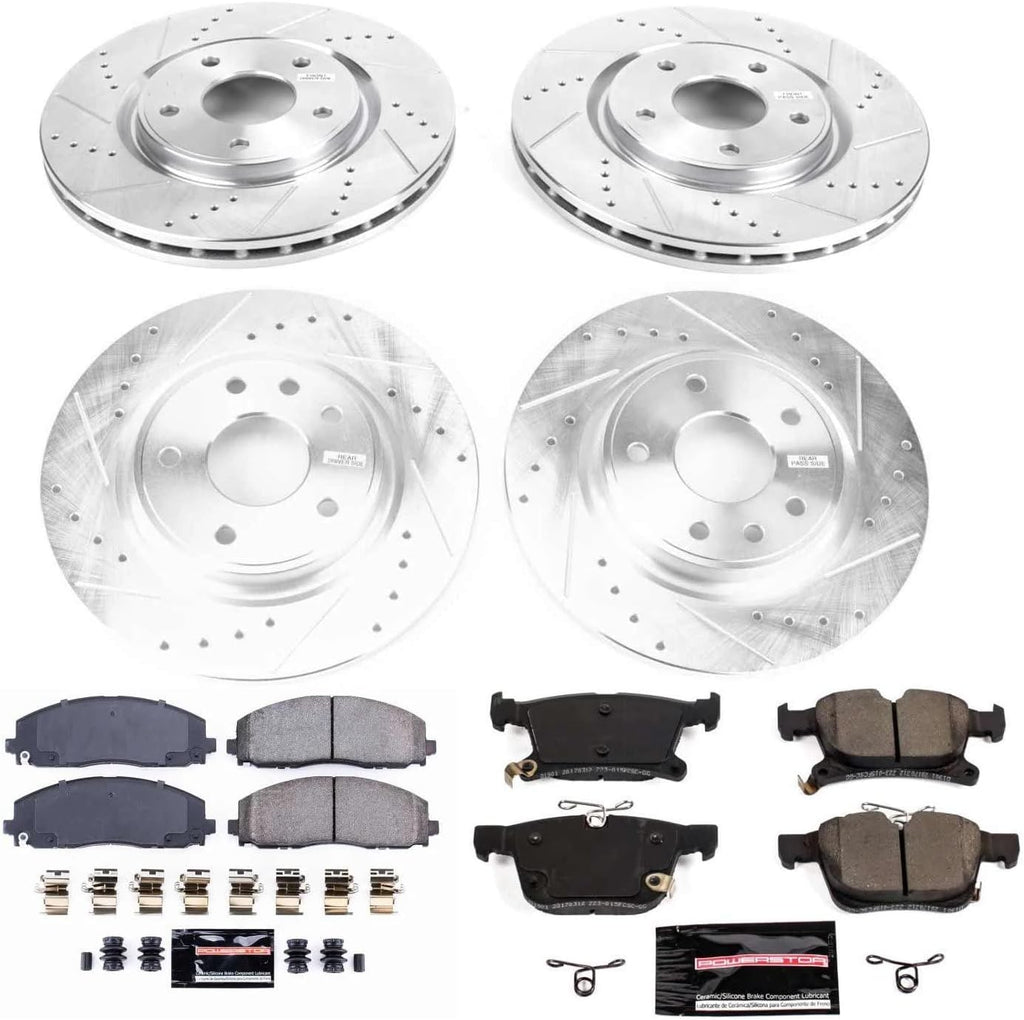 PowerStop Front and Rear Brake Kit for Chrysler Pacifica 2017-24 | Chrysler Voyager 2020-24 - Drilled and Slotted Disc Rotors with Carbon-Fiber Ceramic Brake Pads Replacement, K7841