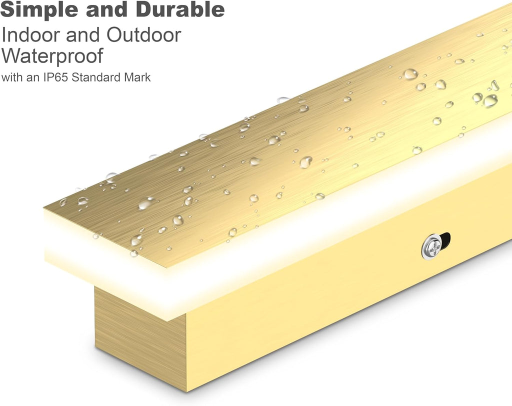 LEEKI - 60 Inches Modern Outdoor Light Fixture - Rectangular Exterior Light Fixture - 45W 3000K - IP65 Anti Rust - Gold - Sconces Wall Lighting