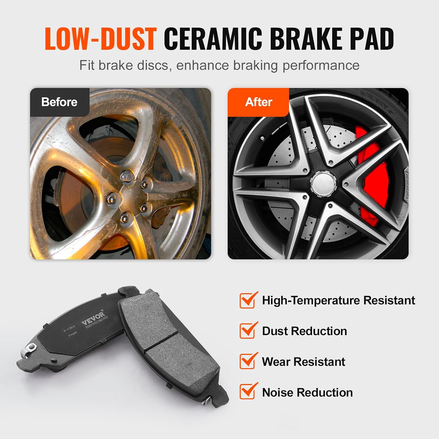 VEVOR Front Rear Brake Kit for 2014-2018 Chevy Silverado GMC Sierra 1500, 2015-2020 Suburban Tahoe Yukon XL Escalade ESV, Drilled & Slotted Brake Rotors Ceramic Brake Pads Replacement Kit
