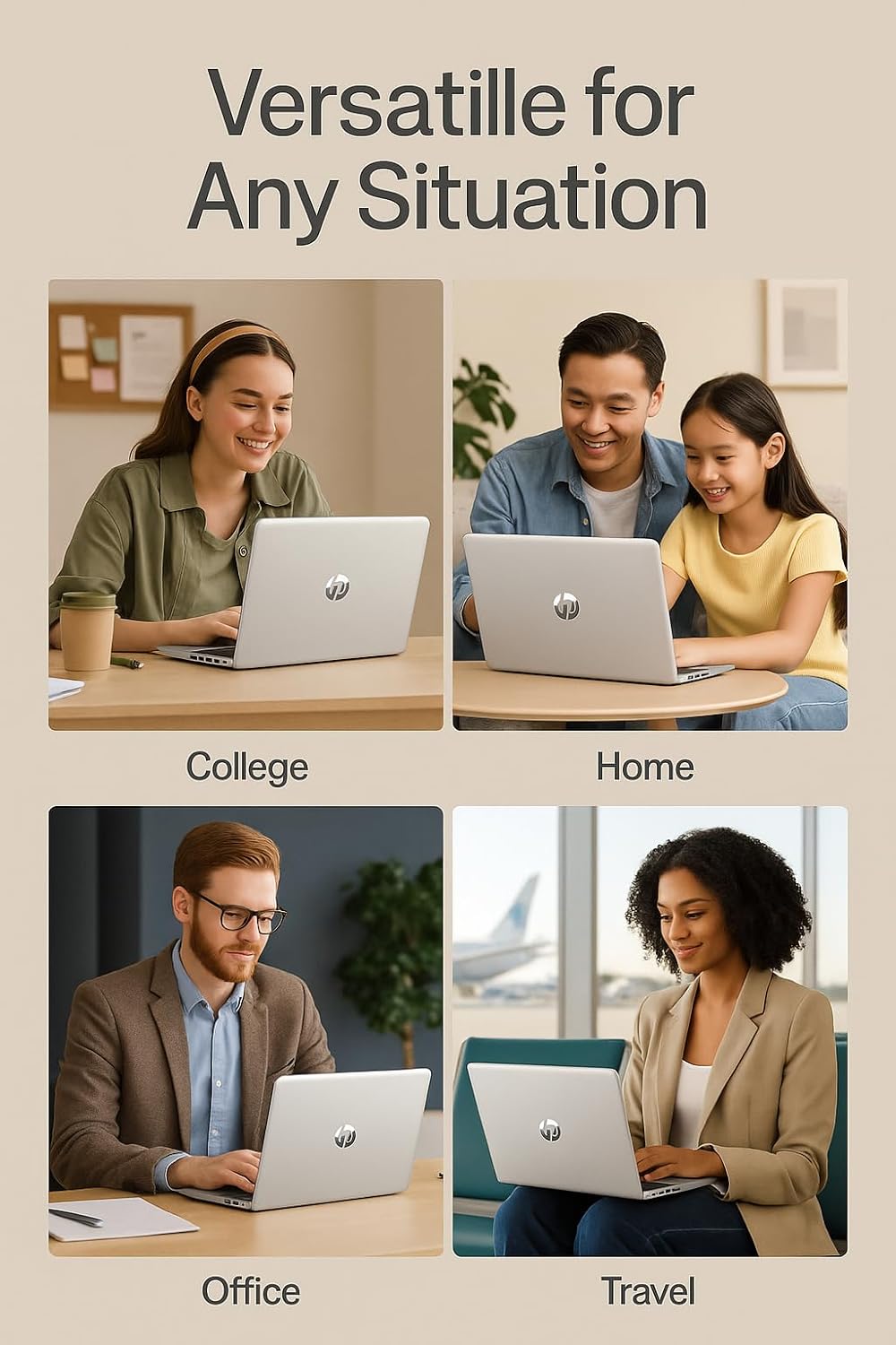 HP Flagship Everyday Laptop Computer - Win 11 Pro & AI-Powered 1-Y Office 365 • Intel Quad-Core(up to 3.4GHz) • Long Battery • 32G RAM • 128G UFS • w/256G SD Card & DVD Drive for Student & Business