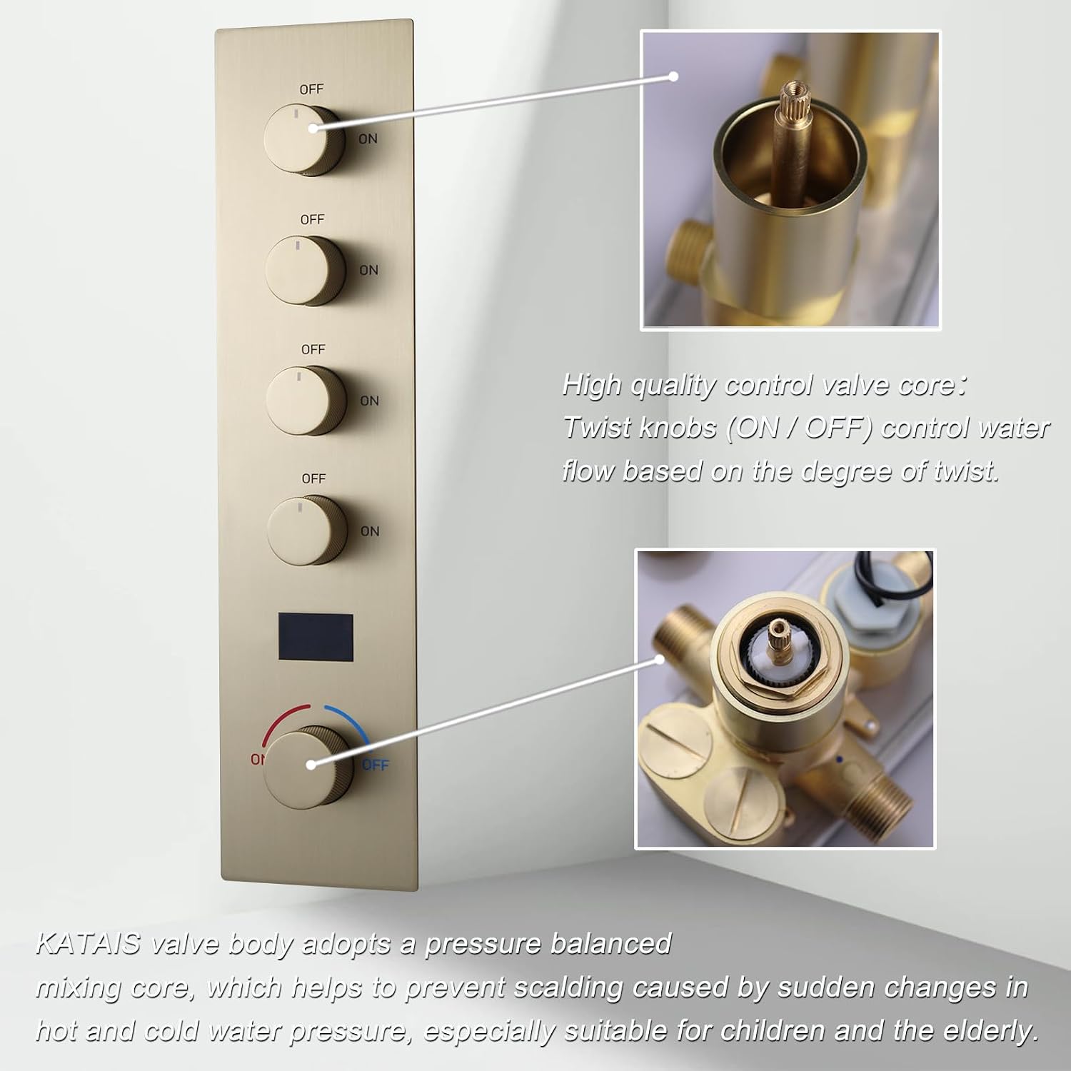 Brushed Gold Digital Display Shower System with 16X24 inch Ceiling Overhead Shower Head(Rain & Waterfall Two Modes), 4 PCS Body Jet and Handheld Spray