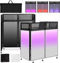 Kokorona Portable DJ Booth 43'L x 20'W x 45'H, DJ Facade Booth with Black & White Scrims, Folding DJ Booth for Party, DJ Facade Table Booth with Cable Hole, Black Metal Frame + Carry Bag