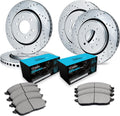 R1 Concepts Front and Rear Brake Kit Fits 2011-2013 INFINITI QX56; 2014-2024 INFINITI QX80; 2017-2024 Nissan Armada| Ceramic Brake Pads and Drilled Slotted Brake Rotors| 13.8' Front & 13.8' Rear