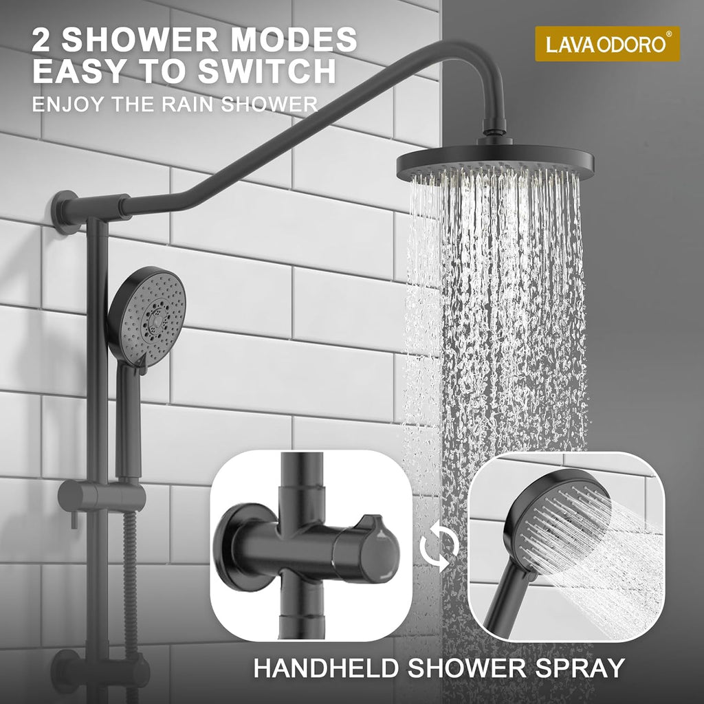 Lava Odoro 5-Function Retrofit Shower System with Rain Showerhead and Handheld Spray Matte Black, 8'' Rain Shower Faucet, 2.5 GPM, SF101-MB