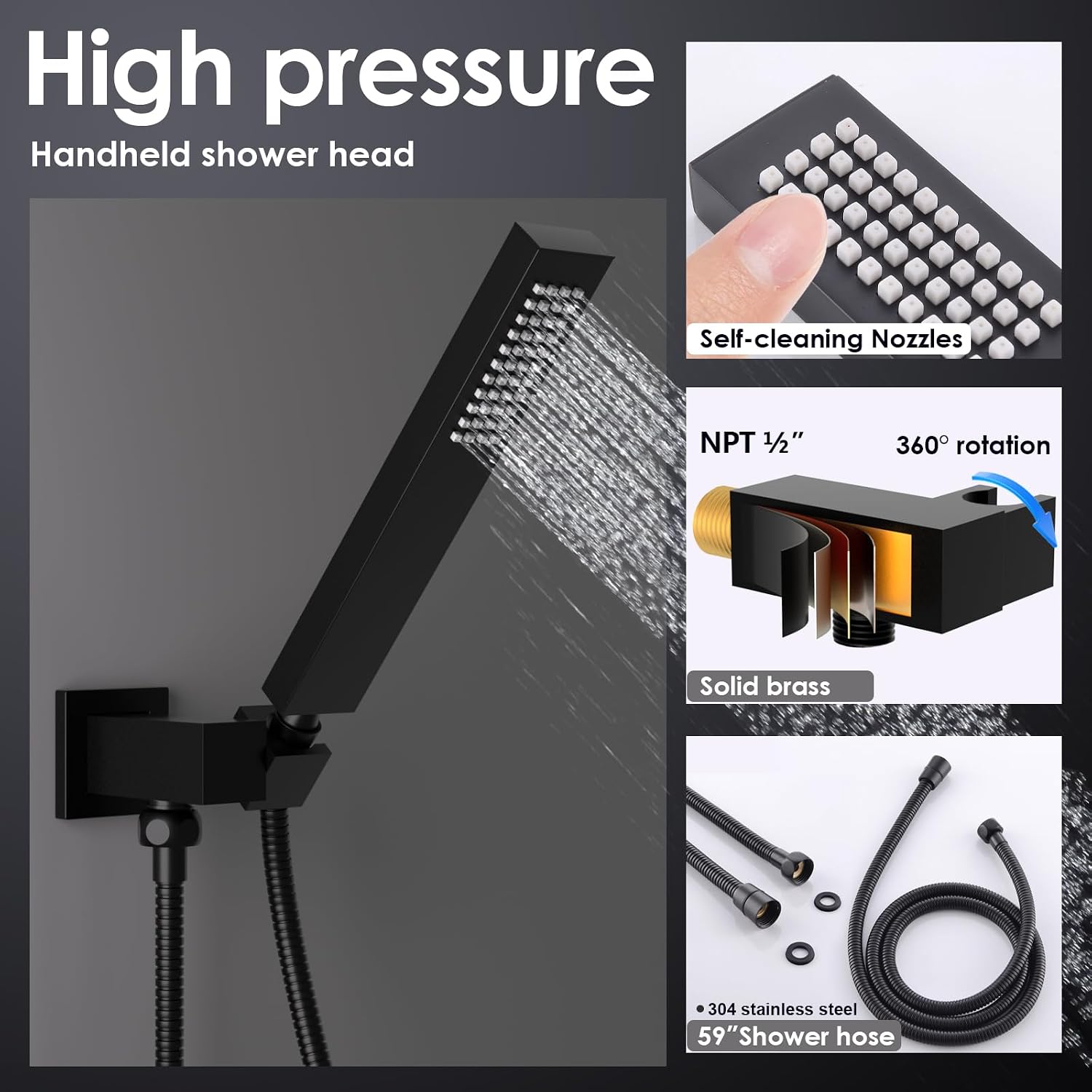 Enga Thermostatic Shower System with Body Jets (Use All Functions At A Time), Ceiling Mounted 12 Inch LED Rain Shower with 6 Body Spray Jets and Handheld Shower Faucet Set, Matte Black