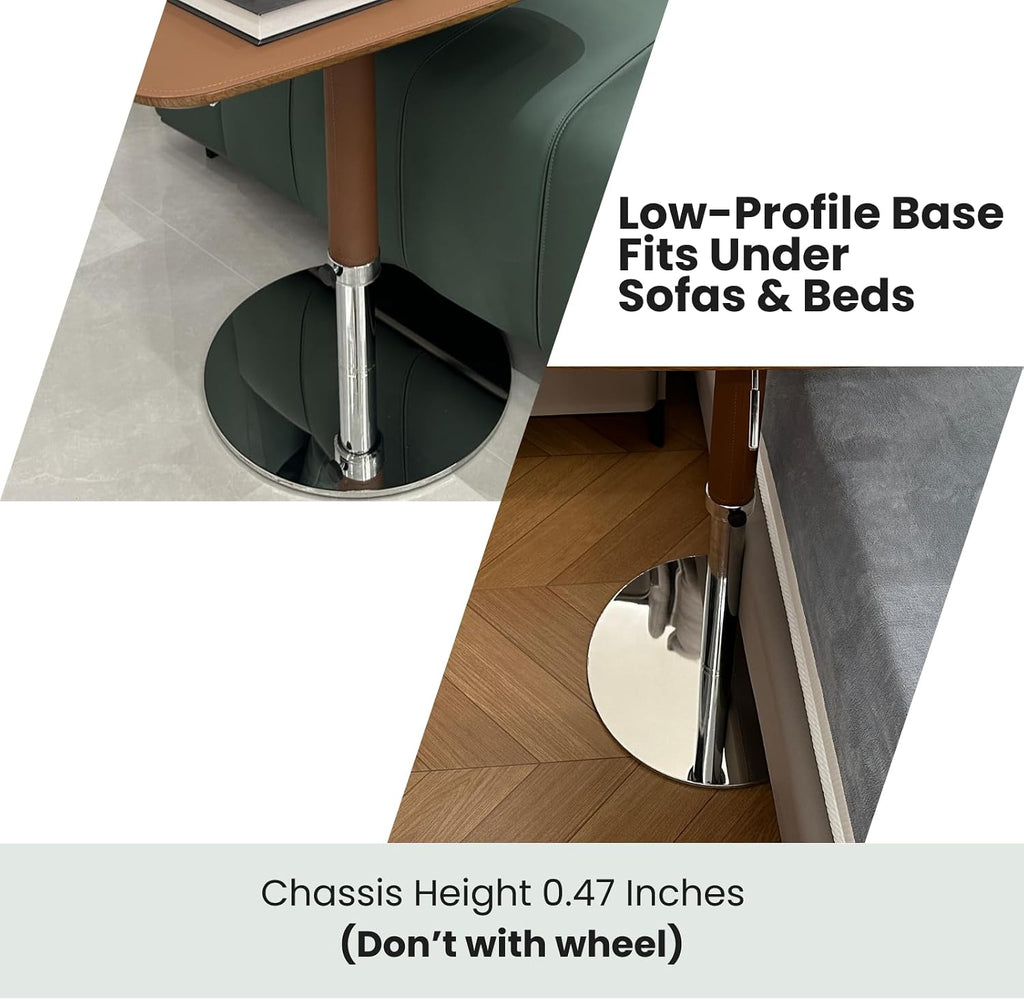 Adjustable Swivel Table with Faux Saddle Leather Cover & Heavy Duty Metal Chassis, Large Laptop Stand for Bed, Sturdy TV Tray for Eating, Modern Couch Table for Living Room