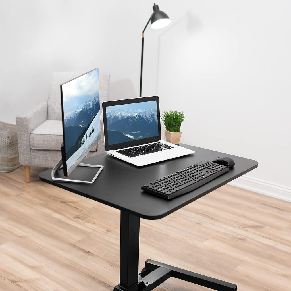 VIVO Mobile 32 inch Sit Stand Laptop Cart, Height Adjustable Rolling Podium, Locking Wheels, Black, CART-V07B