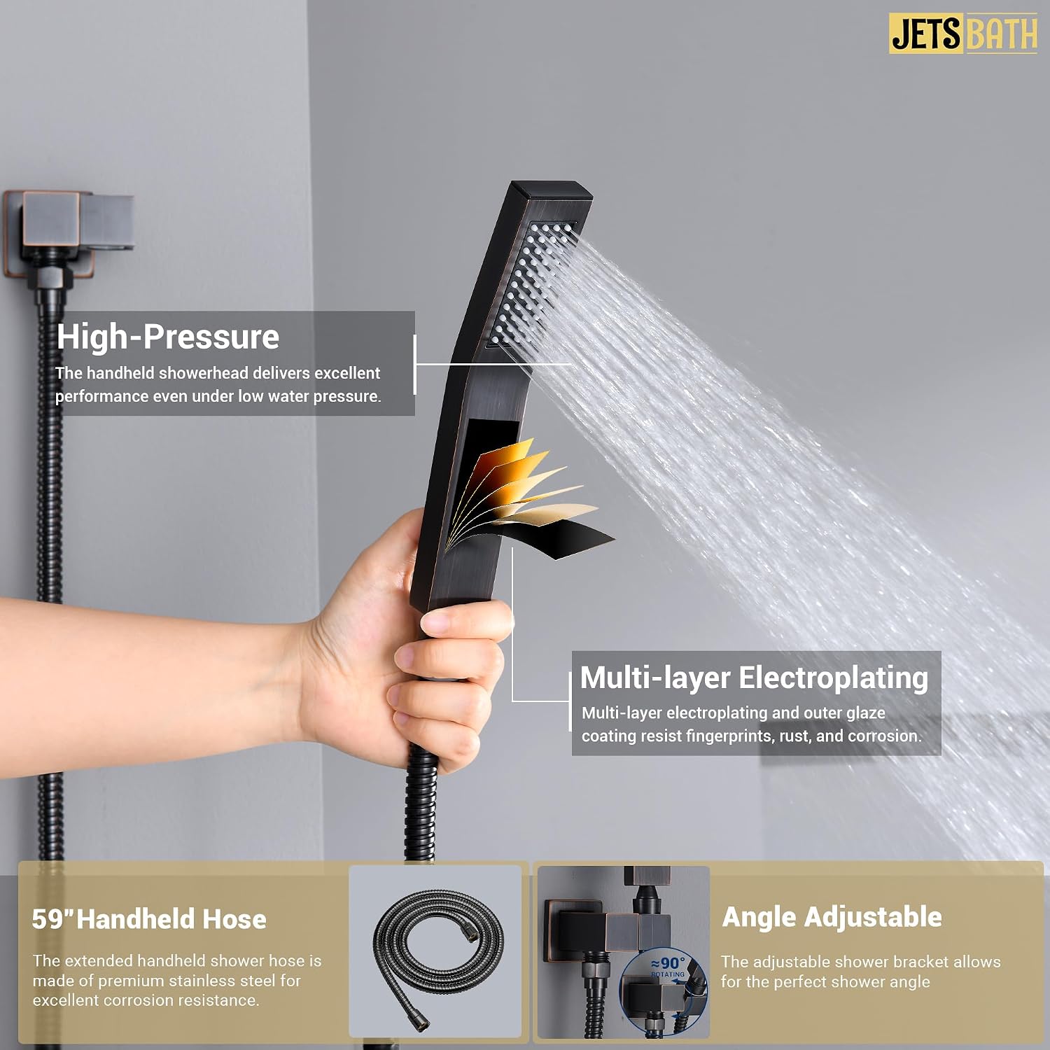 16' Thermostatic Rain Shower System with 6 Body Jets & 16-Inch Rainfall Shower Head, JetsBath Full Body Shower Faucet Sets with Valve & Handheld, Oil Rubbed Bronze Luxury Wall Mount Shower Faucet Set
