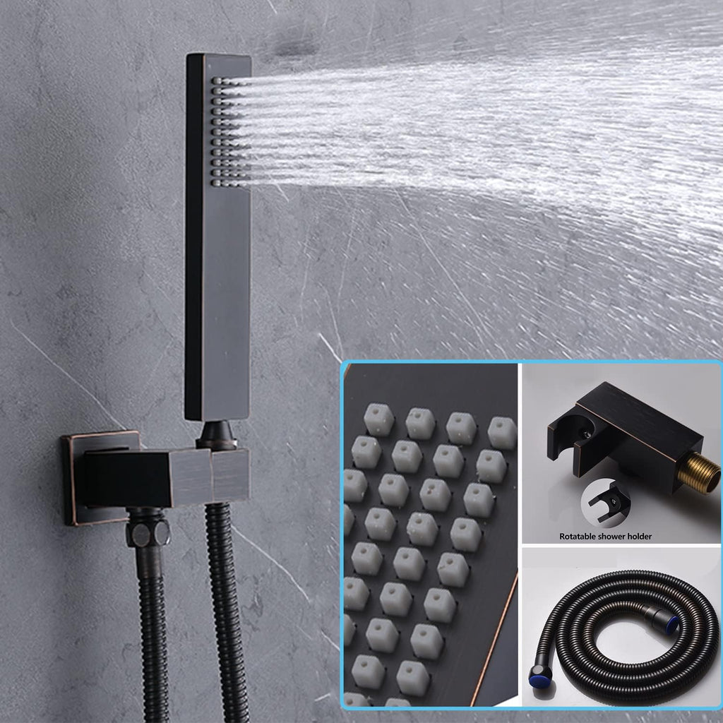 Oil Rubbed Bronze Digital Temperature Display Shower Faucets Sets 12 inch Ceiling Thermostatic Full Body Shower System with 4PCS Body Jet Push Button 3 Function Integrated Diverter Valve