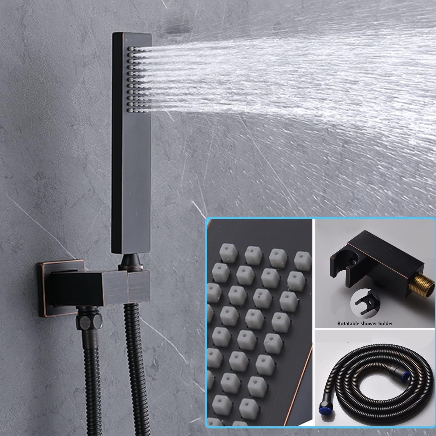 Oil Rubbed Bronze Digital Temperature Display Shower Faucets Sets 12 inch Ceiling Thermostatic Full Body Shower System with 4PCS Body Jet Push Button 3 Function Integrated Diverter Valve