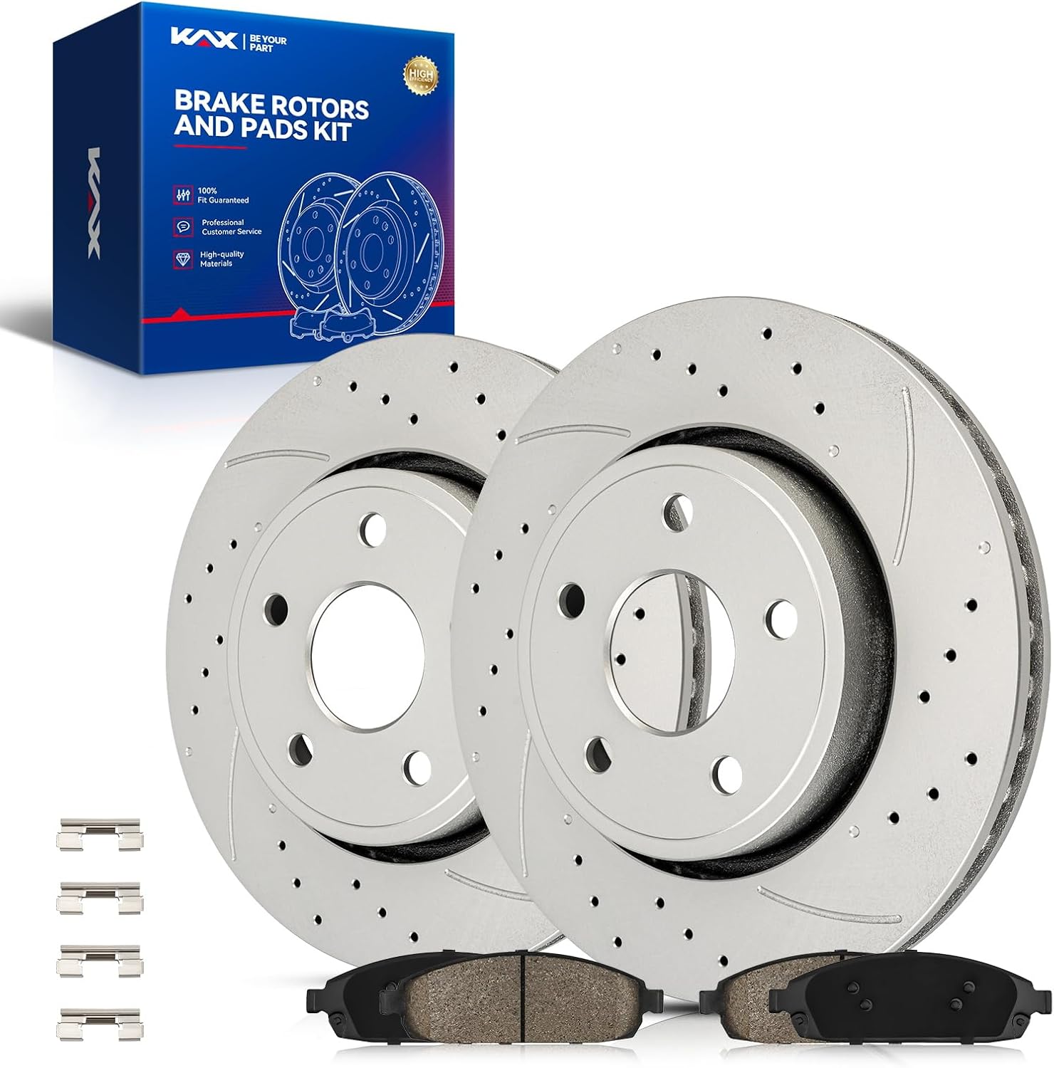 KAX Front Brakes and Rotors for Jeep Grand Cherokee 2005-2010, for Jeep Commander 2006-2010, Smooth Vented Disc Brake Rotor Ceramic Brake Pads Replacement (#53026+D1080, 12.91inch, 328MM)