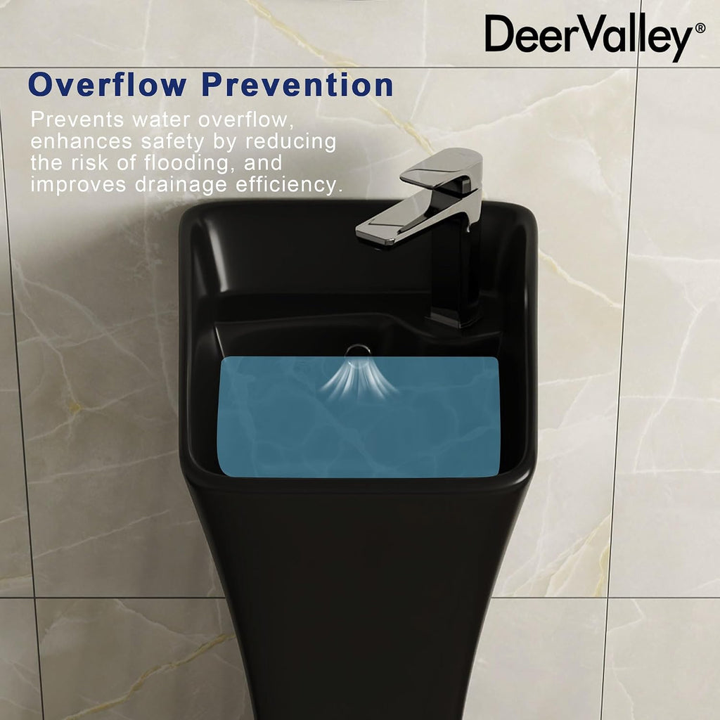 DeerValley Horizon Black Pedestal Sink 11x13 Inch, Modern Ceramic Bathroom Vanity with Overflow for Small Spaces