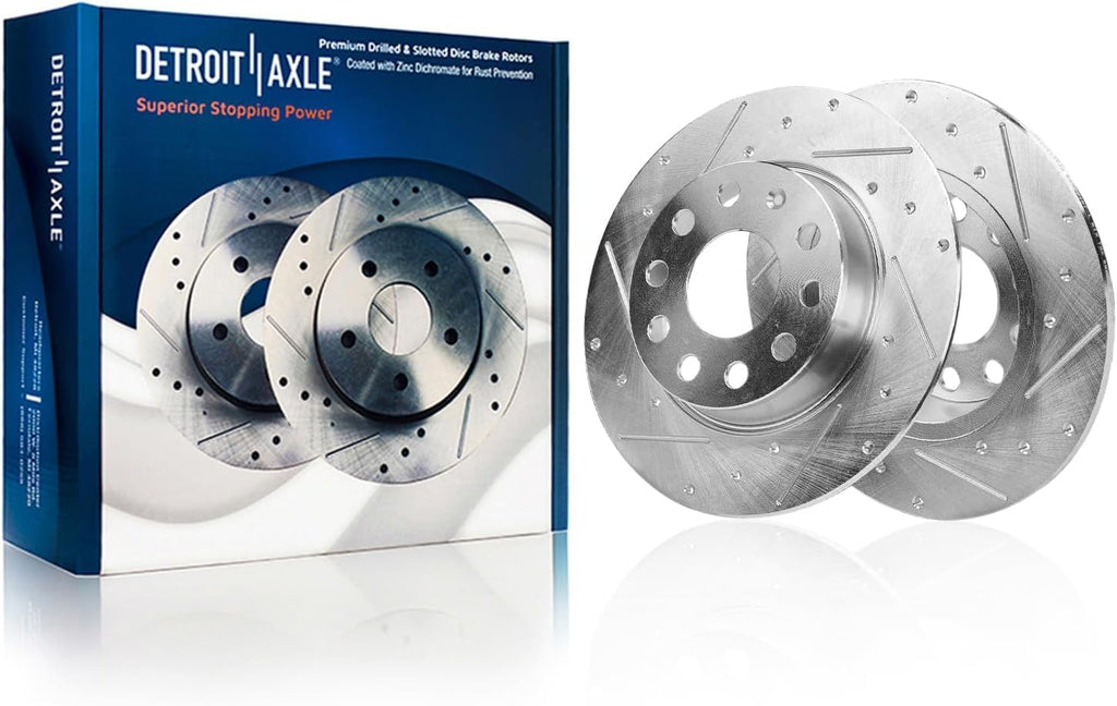 Detroit Axle - 1.4L Brake Kit for Volkswagen 2019 2020 Jetta 11.34 inch Front and 10.71 inch Rear Drilled Slotted Brake Rotors Ceramic Brakes Pads Replacement