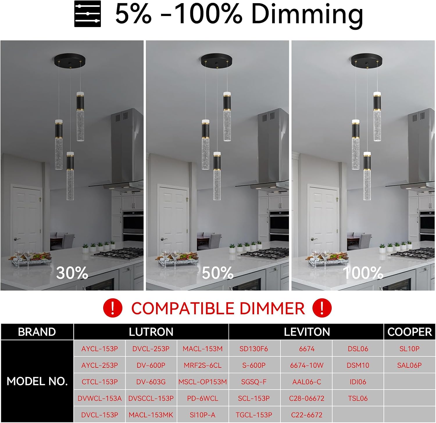 3-Light Pendant Lights Kitchen Island, Dimmable LED Pendant Light Fixtures, Black Gold Pendant Light Modern with Bubble Crystal Pendant Light, Pendant Lighting for Kitchen Island Dining Room