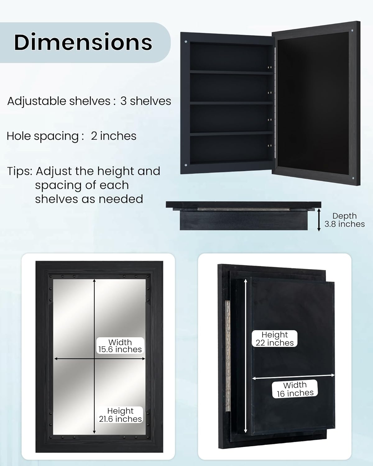 FLYJOE 20x26 Medicine Cabinet with Mirror, Farmhouse Bathroom Vanity Mirror Solid Wood Framed Door Storage Cabinet with Adjustable Shelves, Wall Mounted for Bathroom Living Room, Black