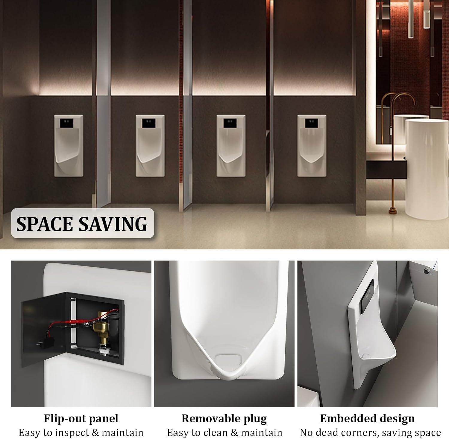 Commercial Washout Urinal,Induction Adult Urinal,Splash-Proof Male Urinals,Modern Wall-Mounted Ceramic Urinals,for Bathrooms,Hotels,Shopping(Gray,Wall-mounted)