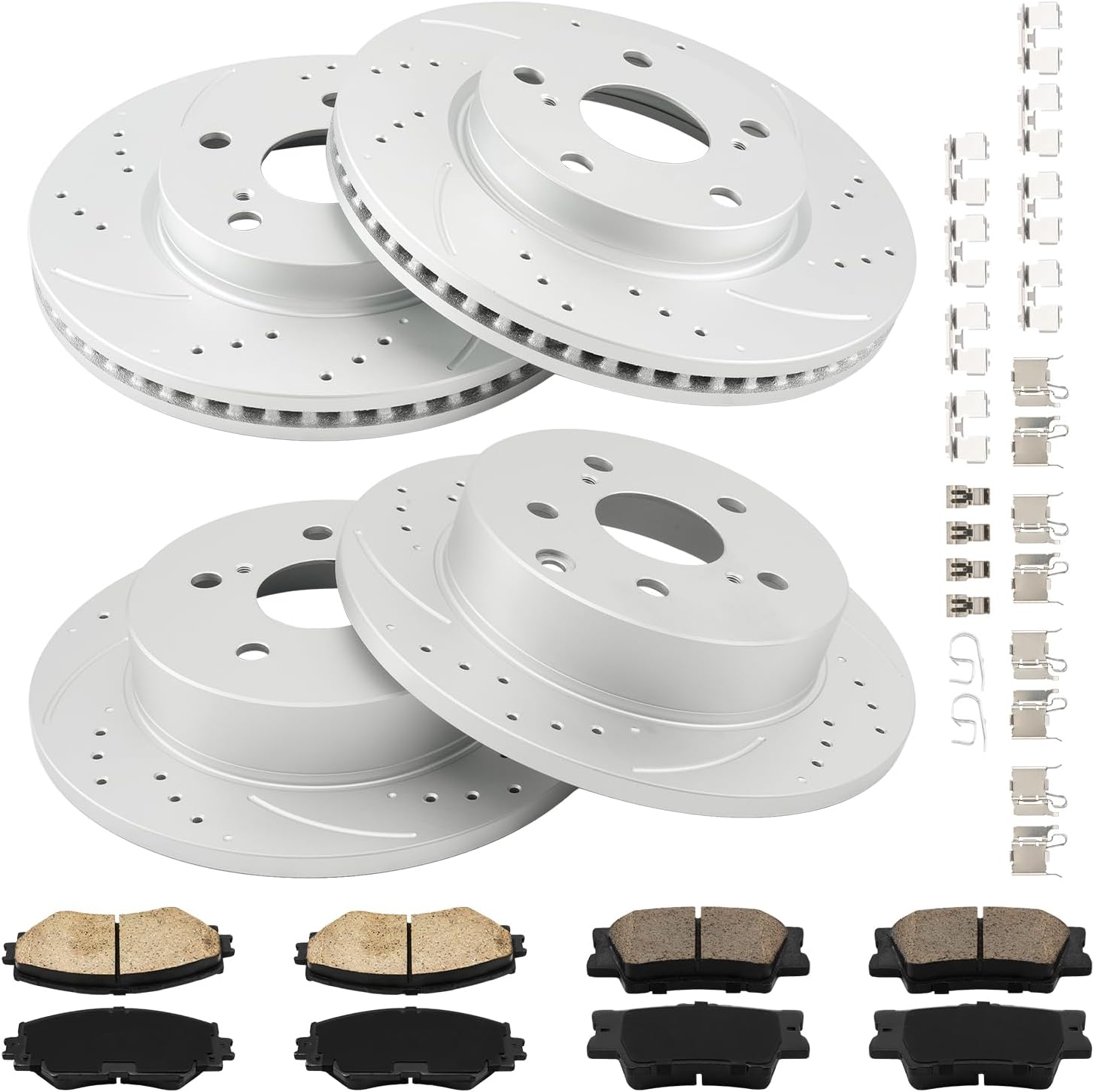 Torchbeam Brake and Rotor Kit Front and Rear Brake Pads Brake Rotors Ceramic Compatible with Toyota RAV4 2006-2008 2.4L, Drilled Slotted 10.82'' (275mm) Front and 11.06'' (281mm) Rear Rotor