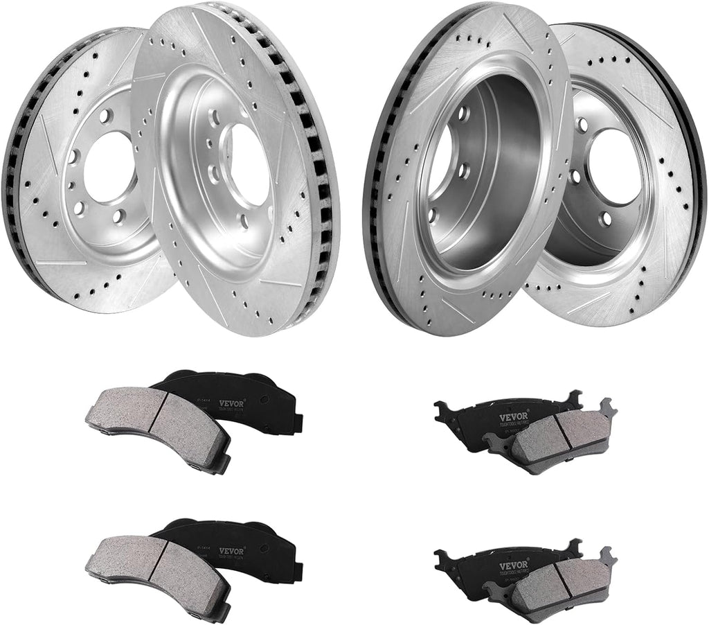 VEVOR Brake Kit Front and Rear, Compatible with 2012-2020 Ford F-150 (MPB only), Drilled and Slotted Brake Rotors Ceramic Brake Pads Replacement, 13.8' Front Rotors 13.7' Rear Rotors