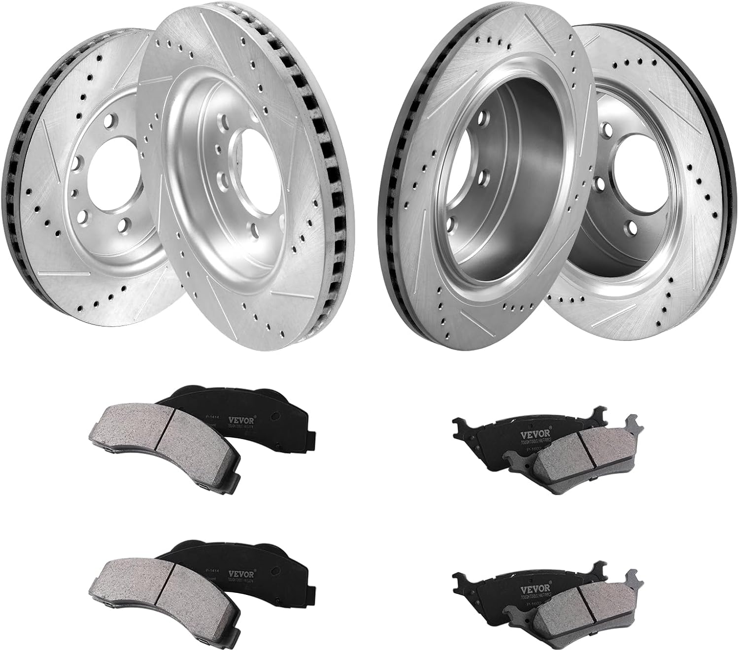 VEVOR Brake Kit Front and Rear, Compatible with 2012-2020 Ford F-150 (MPB only), Drilled and Slotted Brake Rotors Ceramic Brake Pads Replacement, 13.8' Front Rotors 13.7' Rear Rotors