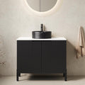 30' Bathroom Vanity with Sink, Modern Bathroom Vanities with 2 Soft-Closing Doors, Freestanding Bathroom Cabinet with Ceramic Basin and Carrara White Sintered Stone Counter Top-Colmar, Black/N