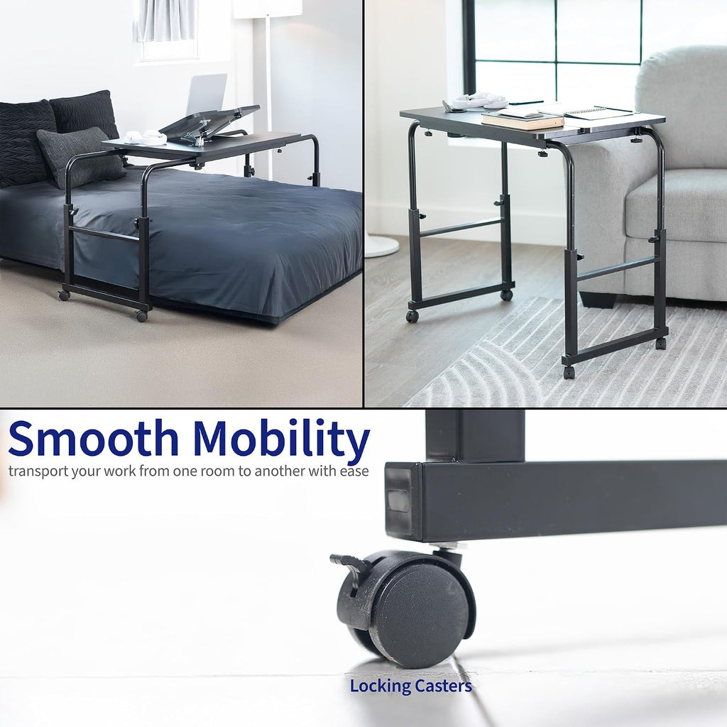 VIVO Mobile Over the Bed and Recliner Table, Tilting Laptop Tray with Height and Length Frame Adjustment, Ergonomic Overbed Kids and Adult Desk on Wheels, Black, DESK-V202B