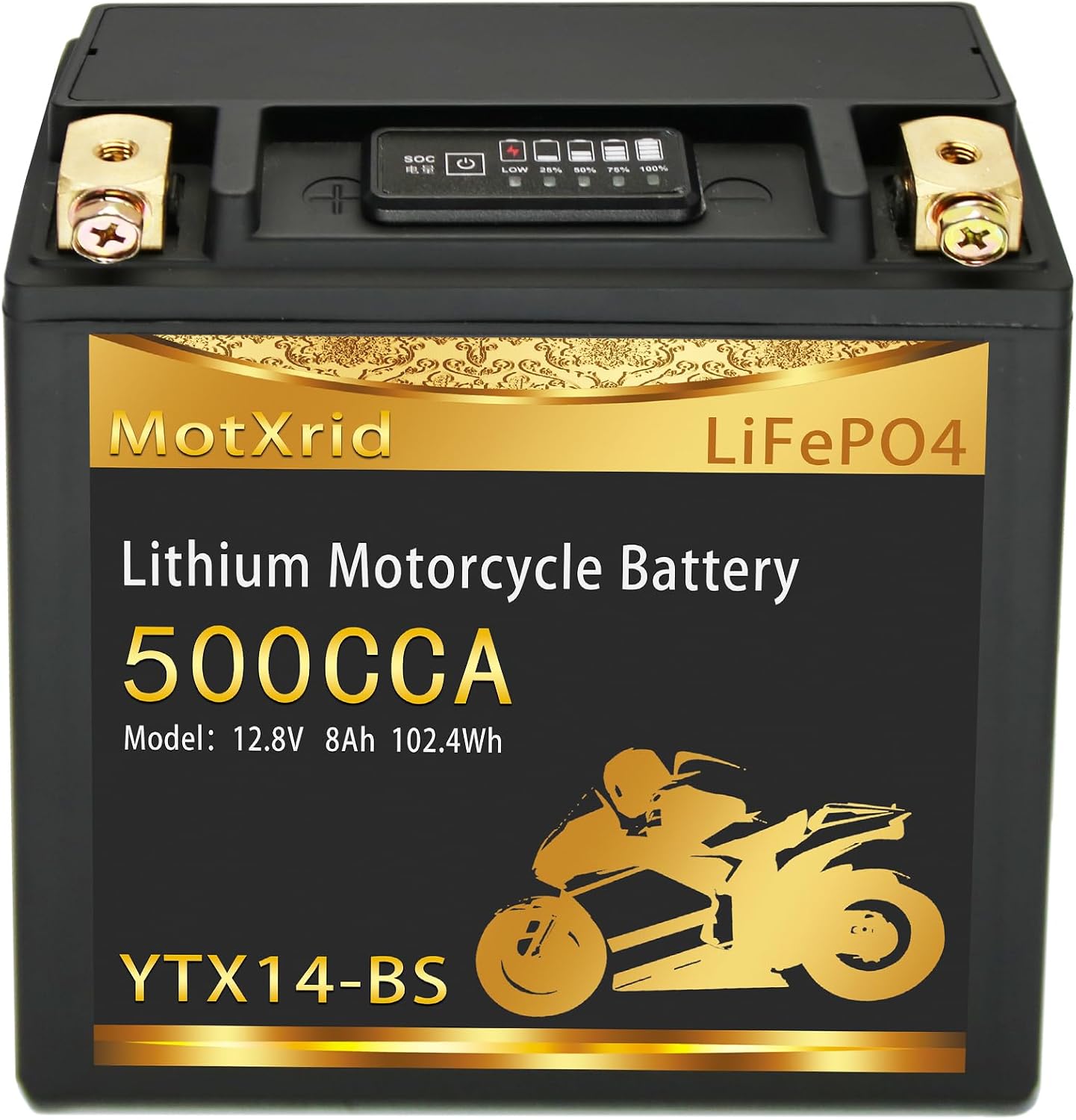 YTX14-BS[+,-]12V 8AH 500CCA Lithium battery LiFePO4 Powersport Start Motorcycle Battery,longevity,lightweight,High cranking,Intelligent BMS,Digital Readout