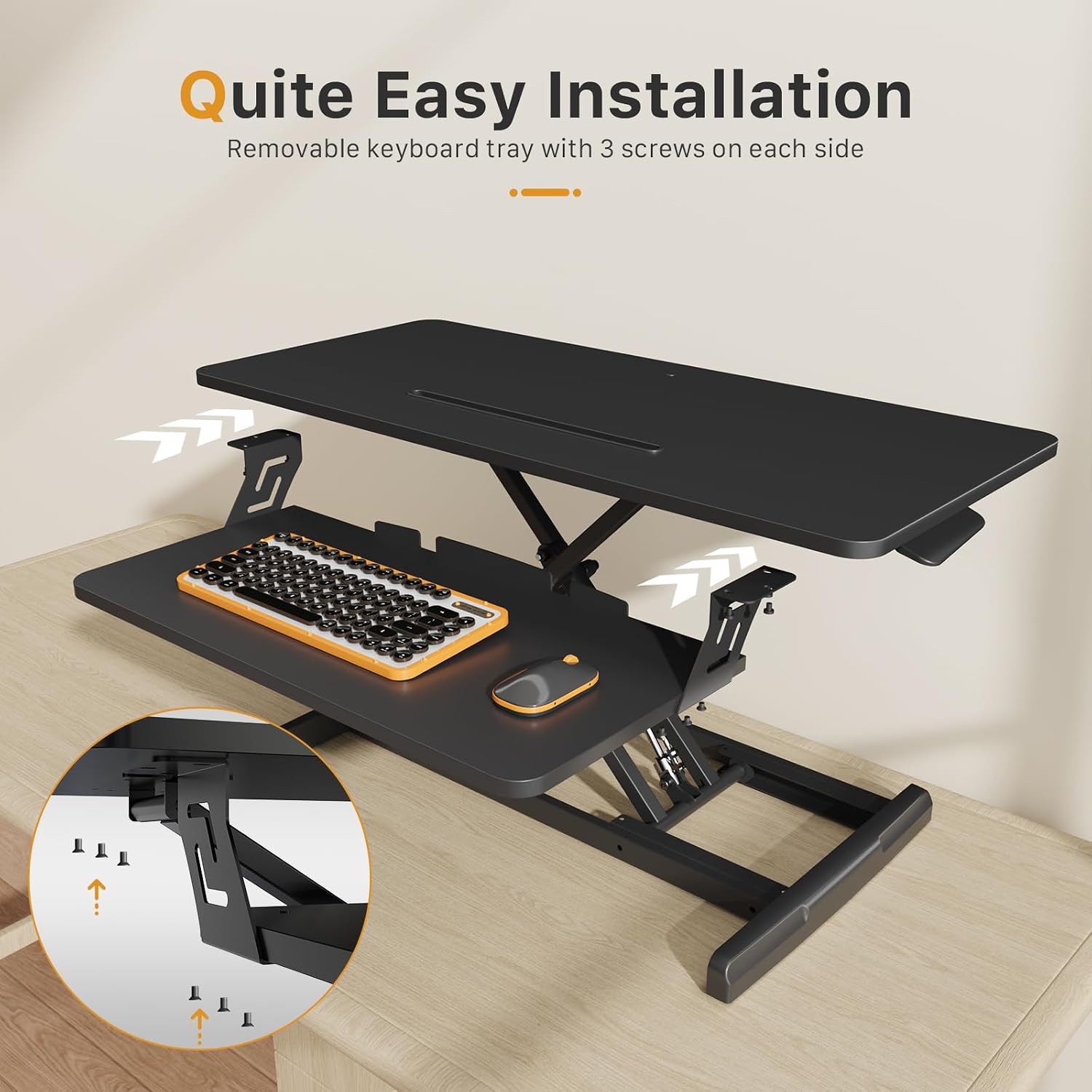 JOY worker Standing Desk Converter, 35' Wide Height Adjustable Sit Stand Up Desk Riser with Keyboard Tray, Desktop Workstation Riser for Home Office Computer Laptop, Particle Board, Black