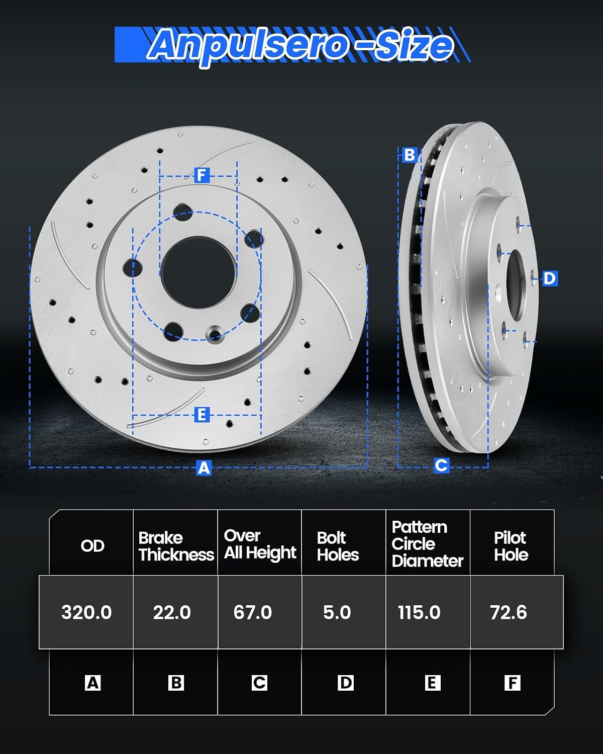 Rear Vented Brake Pads and Rotors Kit Compatible with 2006-2014 Dodge Charger, 2009-2014 Dodge Challenger, 2005-2008 Dodge Magnum| 320mm(12.6in)| Anti-Rust Geomet Coated | Rear Brake Rotors Kit
