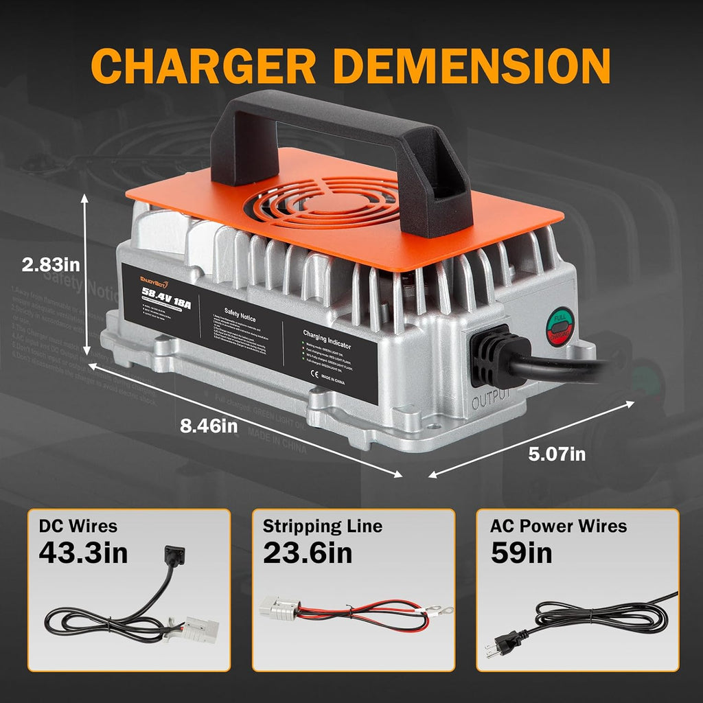 Enjoybot 48V 65Ah LiFePO4 Lithium Battery Self Heating with 58.4V 18A Charger, Built-in 120A BMS and Bluetooth, 10-Year Lifetime, Peak Current 500A for Golf Cart RV Camper Solar