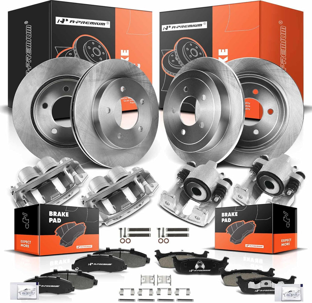 A-Premium Front and Rear Disc Brake Rotors and Ceramic Pads Kit with Calipers Compatible with Ford F-150/F150 2000 2001 2002 2003, 4WD, 16-PC Set