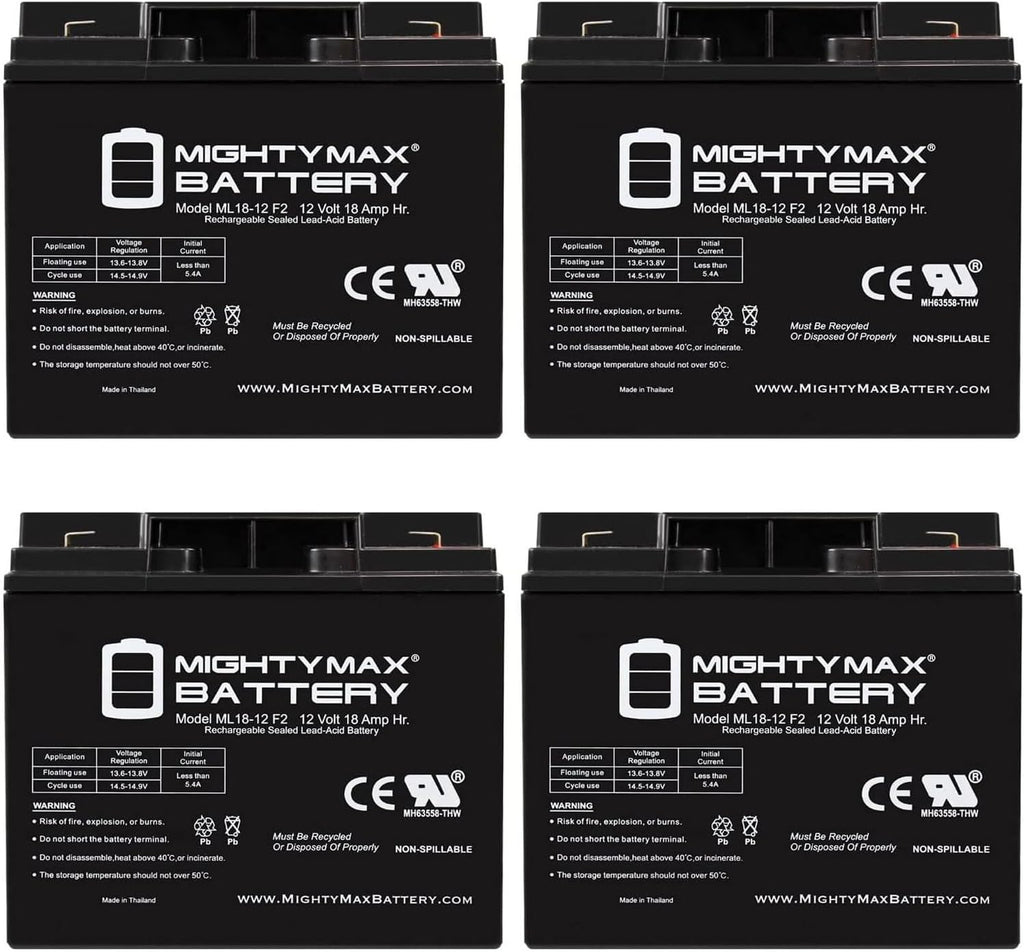 Mighty Max Battery Ml18-12 - 12 Volt 18AH F2 SLA Battery - Pack 4