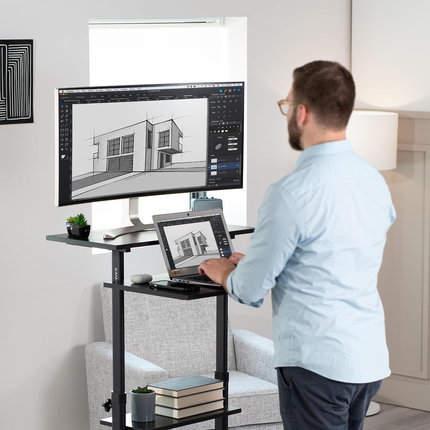 VIVO Mobile 28 inch Standing Desk Workstation, Height Adjustable Rolling Laptop Cart with Storage, Black, CART-V02DB