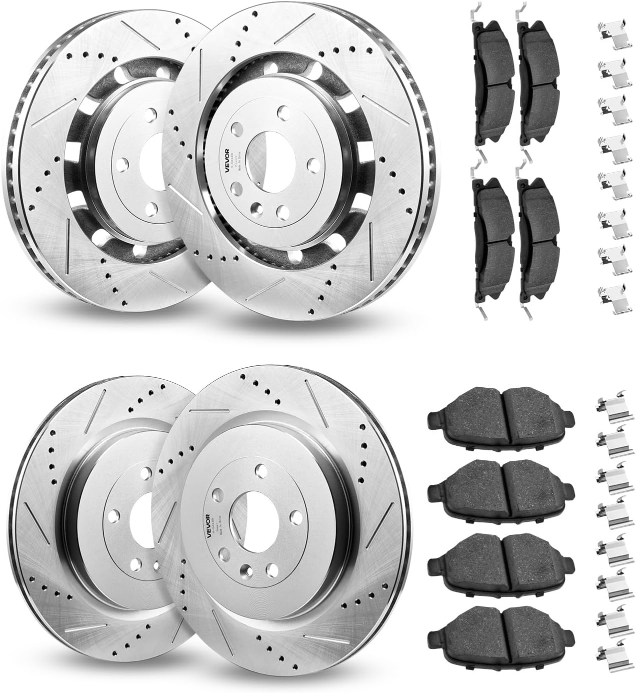VEVOR Front and Rear Brake Kit Fits for 2013-2015 Ford Explorer (Limited, Sport, XLT; Heavy Duty Brakes), 2018 Ford Explorer (Limited, Platinum, Sport, XLT; Heavy Duty Brakes; 2 Piston Rear Caliper)