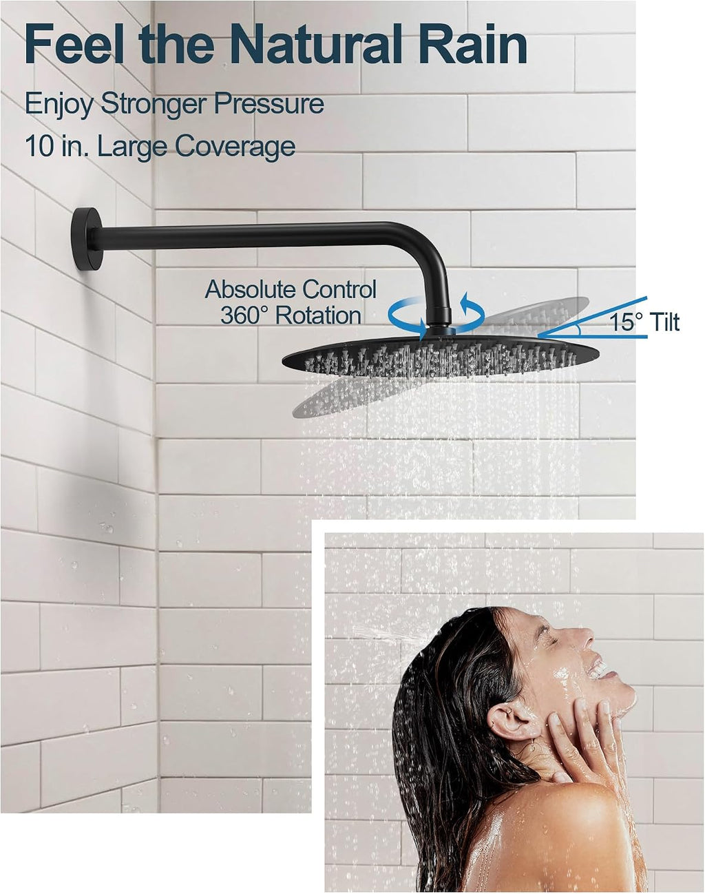 10 Inch Round Shower Faucet Set, High Pressure Rainfall Shower Head and Handheld Sprayer Combo, Matte Black