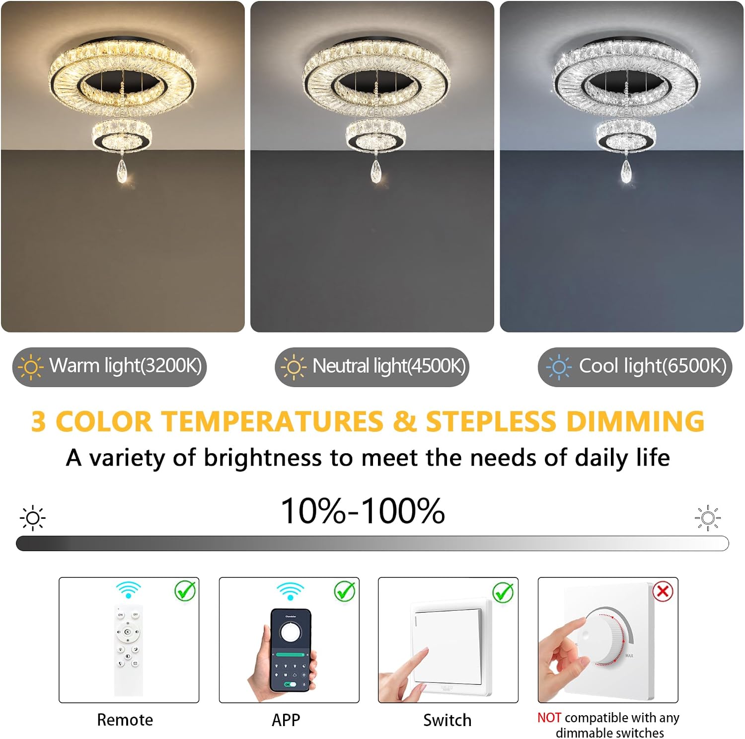 Modern Chandelier Bedroom Light Indoor LED Dimmable Lights Ceiling Chandeliers for Dining Room Kitchen Entryway Black 25W LEDs Fixtures 2000 Lumens