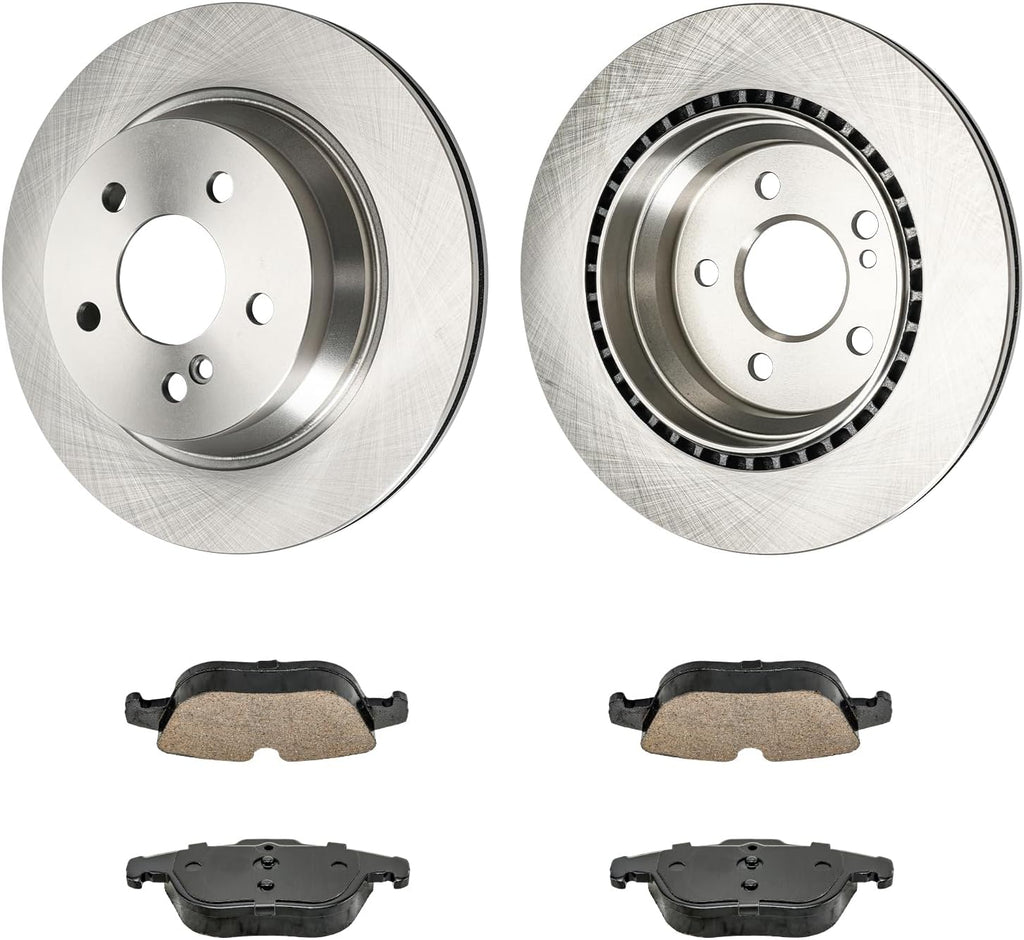 KAX Rear Brakes and Rotors for Mercedes-Benz GLK350 2010-2015, E350 2013-2014, GLK250 2013-2015, Drilled and Slotted Vented Brake Rotor Ceramic Brake Pads Replacement (#34247+D1341, 11.81inch, 300MM)