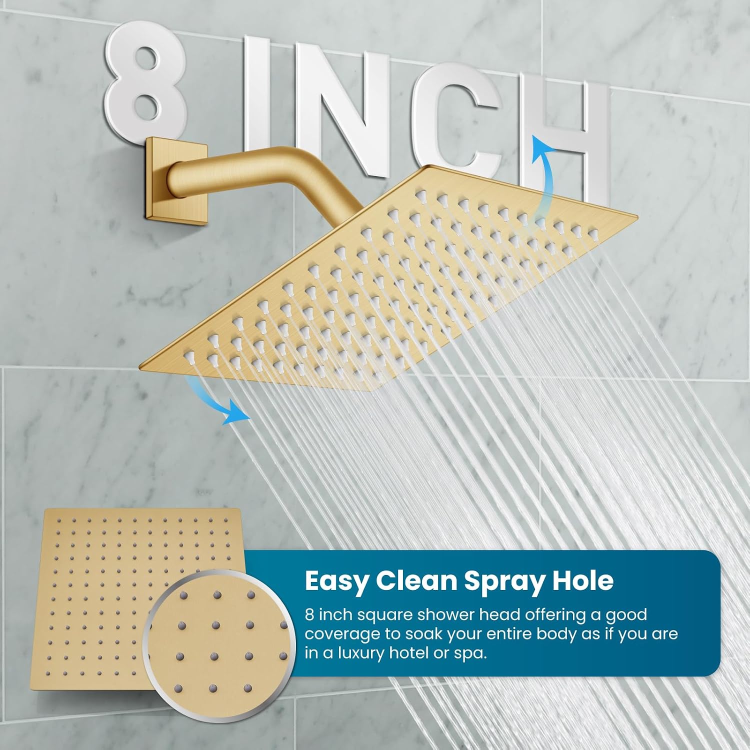 gotonovo Rainfall Bathroom Shower System Rain Shower Head and Handle Set Wall Mounted Shower Complete Combo Solid Brass Pressure Balancing Shower Mixer Valve 8 Inch Brushed Gold