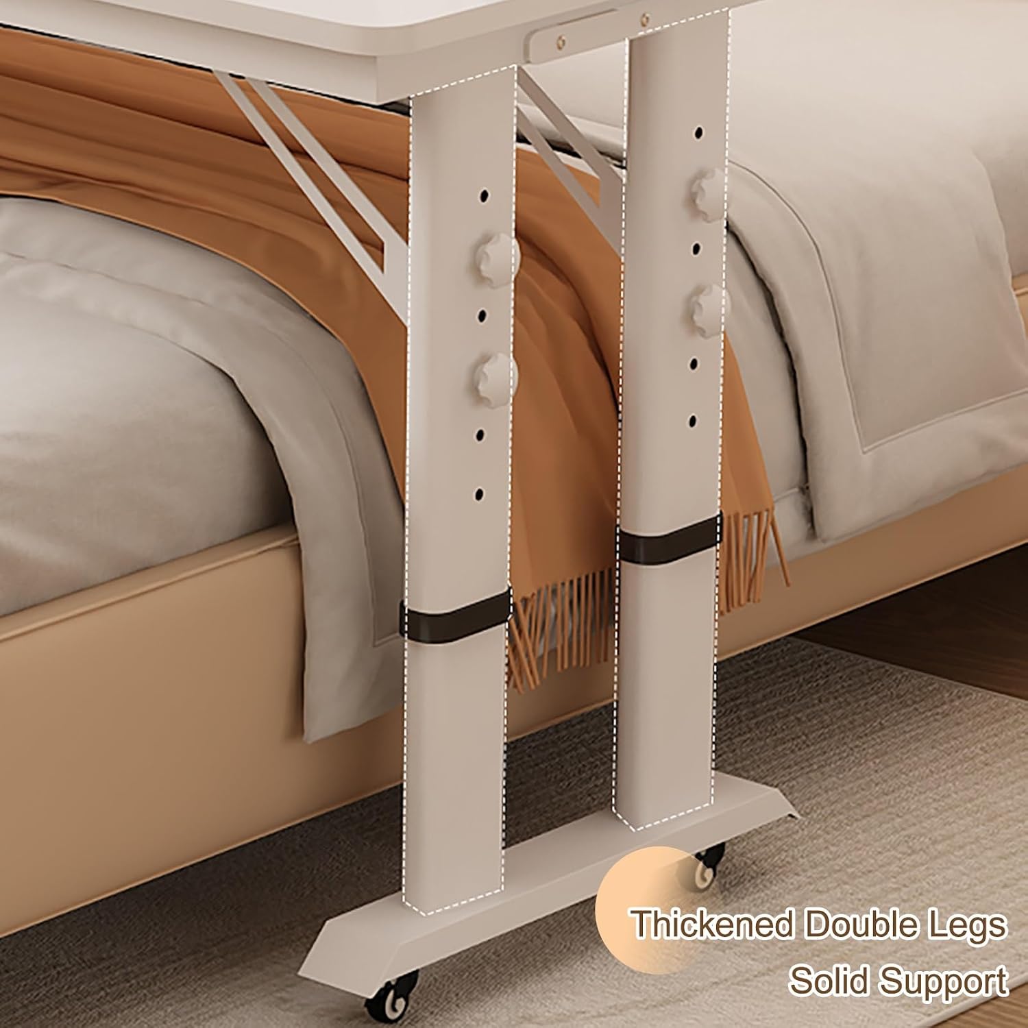 Overbed Table with Wheels Adjustable Height, Rolling Computer Desk Laptop Cart Over Bed Table for Bed Laptop Stand for Couch(White-A,120cm/47.2in)