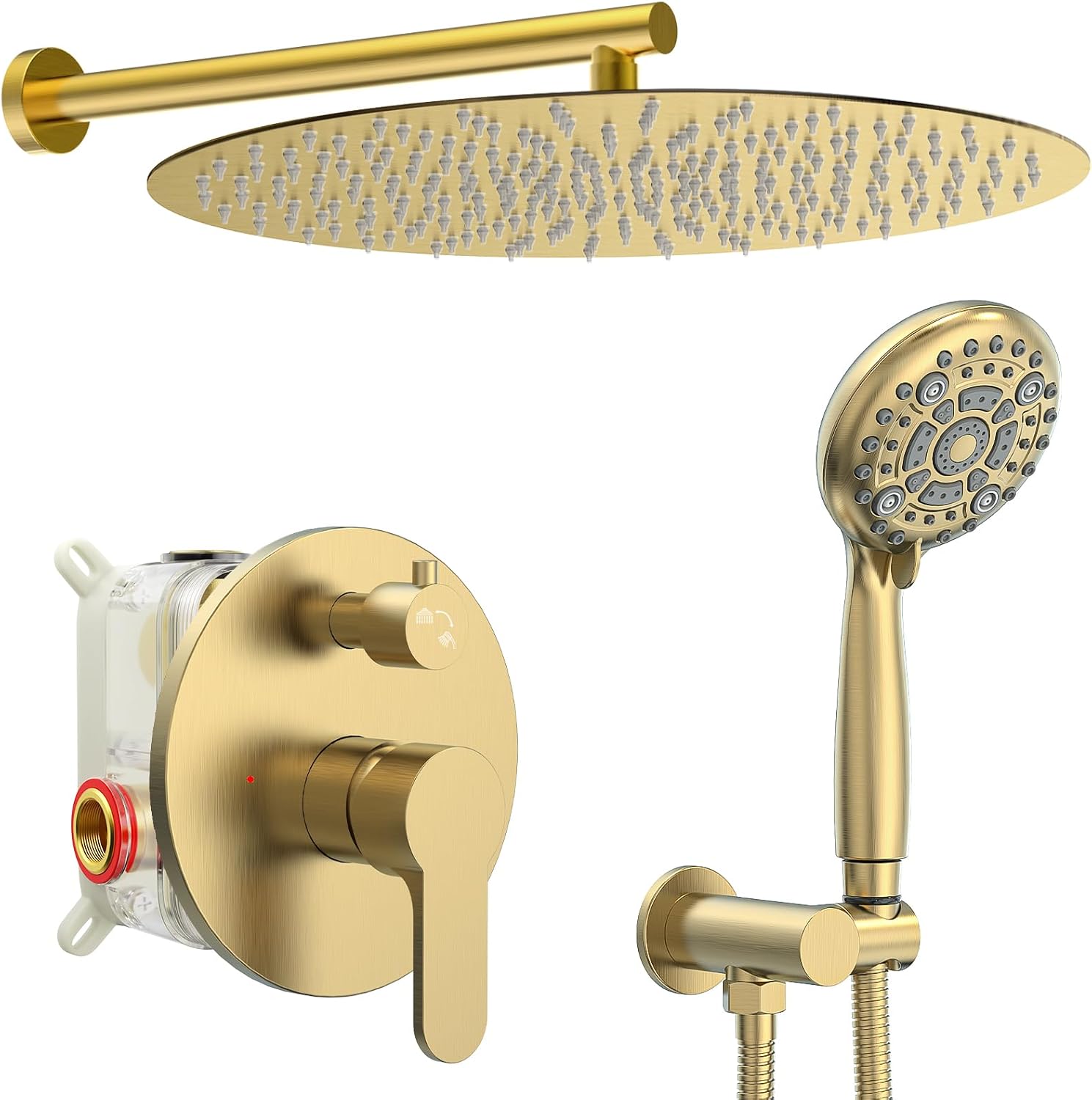SR SUN RISE Shower Faucet - 16 Inch Multifunctional High Pressure Shower Head System with Handheld Shower Head Fixtures - Valve Included - Brushed Gold