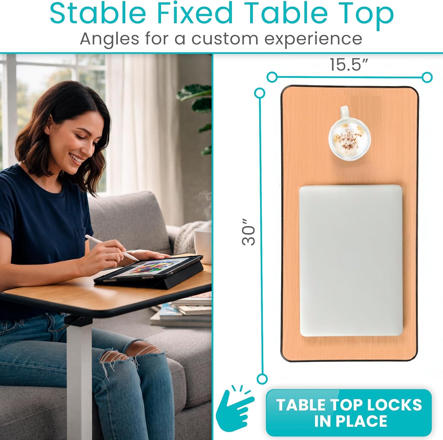 Vive Overbed Table (XL) - Hospital Bed Table - Swivel Wheel Rolling Tray - Adjustable Over Bedside Home Desk - Laptop, Reading, Eating Breakfast Cart Stand - Bedridden, Elderly (Brown)