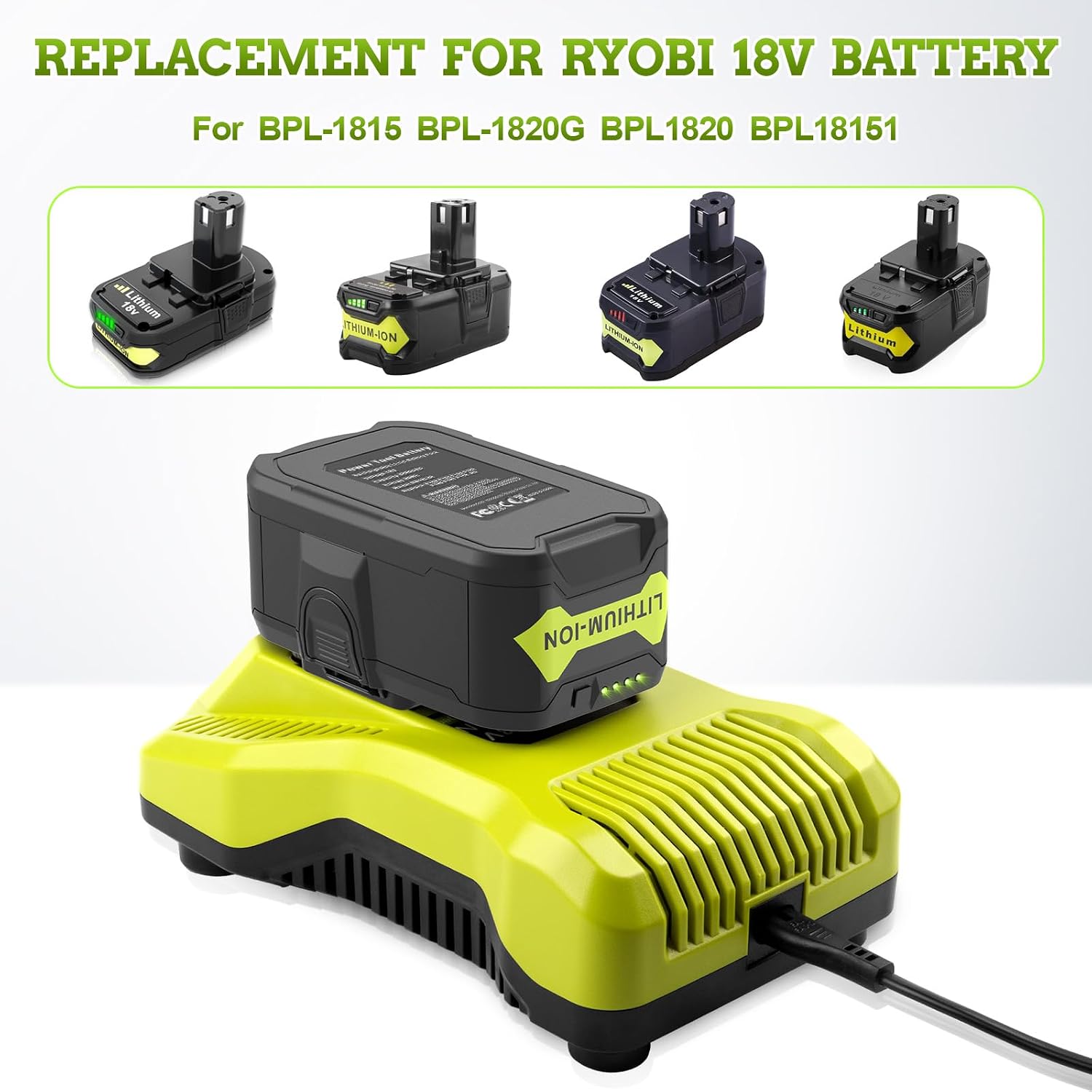 6 Pack 6.0Ah 18V Lithium Battery Compatible for Ryobi RB18L50 P108 P102 P104 High Capacity Cordless Tool Batteries with LED Indicato