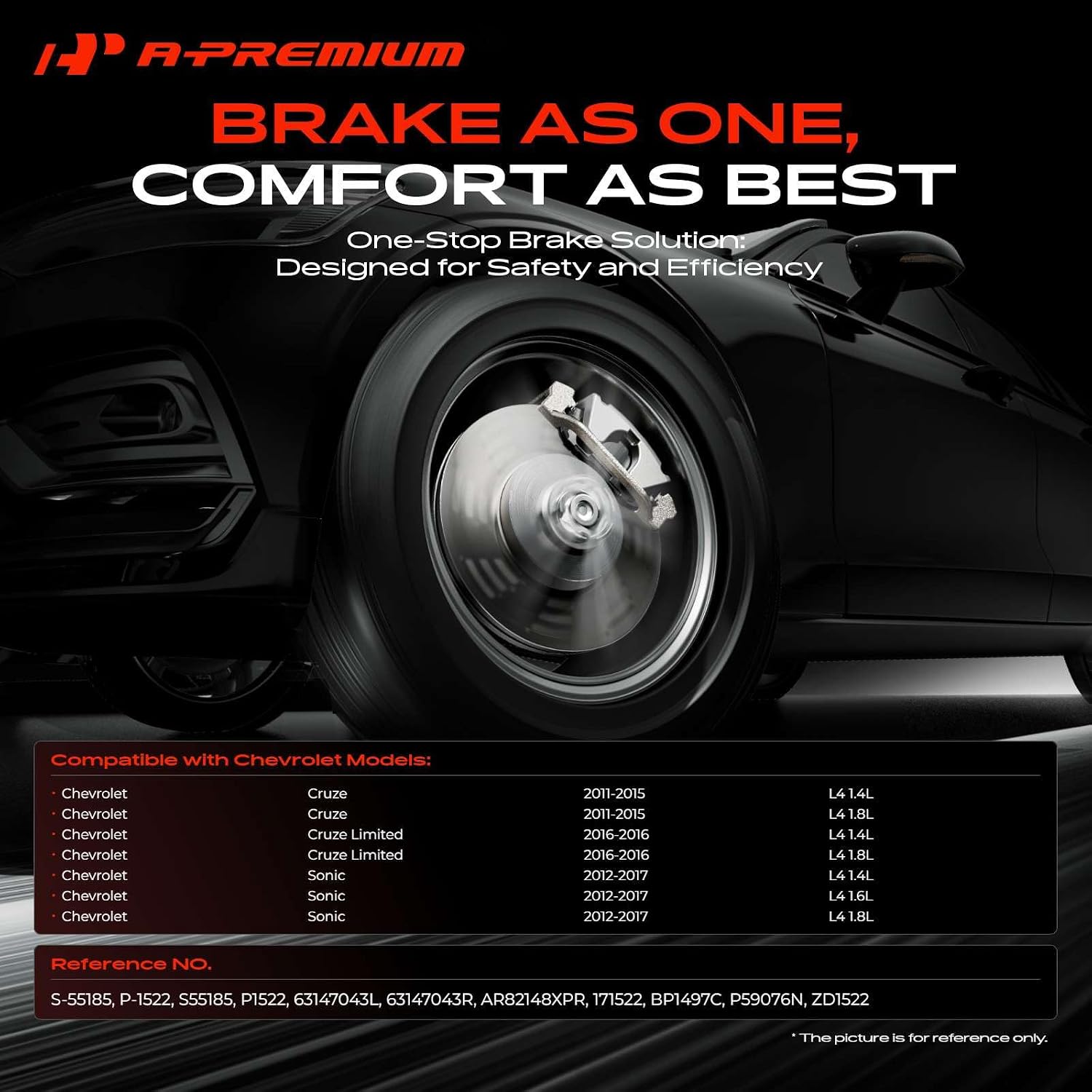 A-Premium 10.87 inch (276mm) Front Drilled and Slotted Disc Brake Rotors + Ceramic Pads Kit Compatible with Select Chevy Models - Cruze 2011-2015, Cruze Limited 2016, Sonic 2012-2017, 6-PC Set