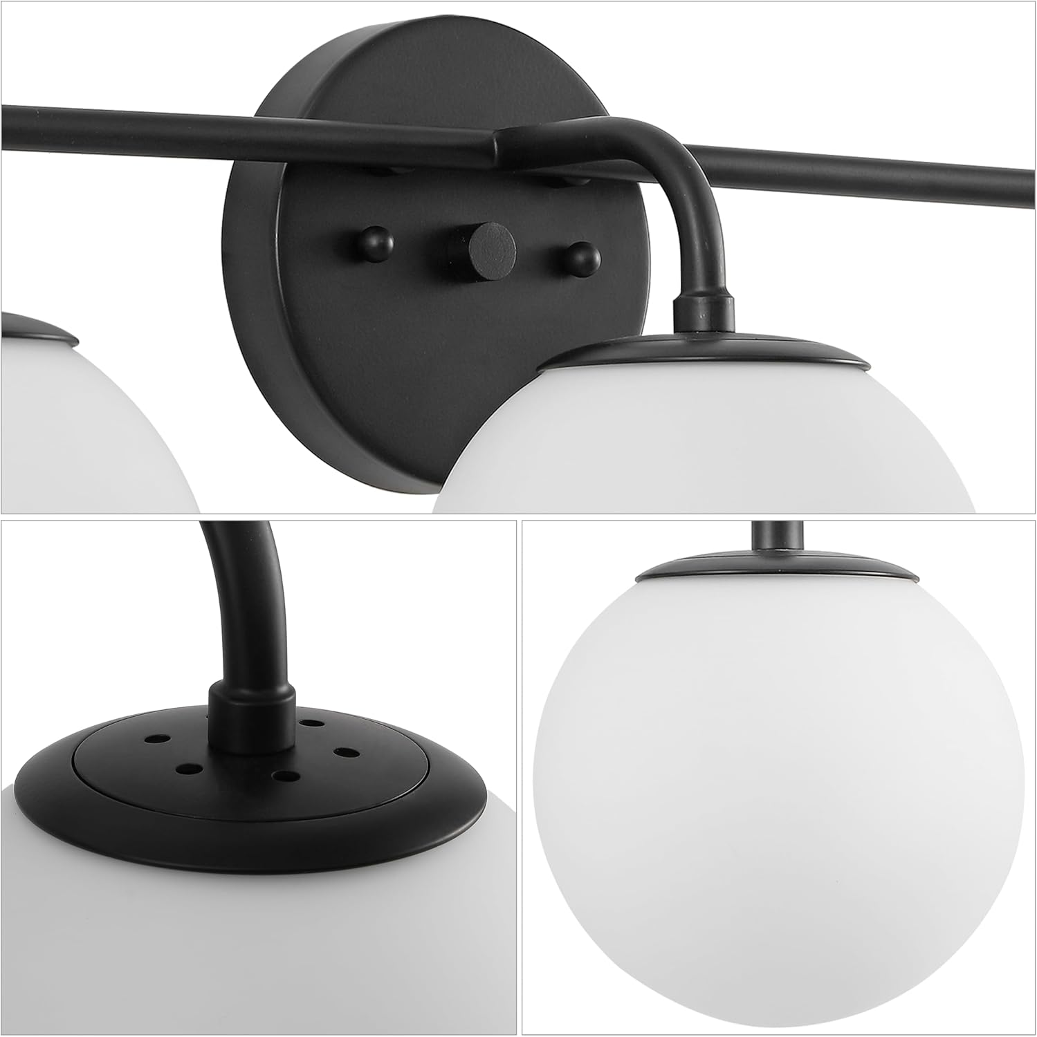 JONATHAN Y 25' Black Modern Globe Wall Sconce Vanity Light for Bathroom, White Frosted Glass Shade, Midcentury Parisian Bistro Wall Lamp, LED Bulb Included (JYL3536B)
