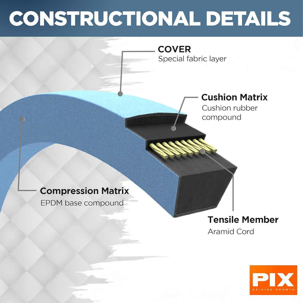 PIX A118K Kevlar V-Belt Aramid Corded - 1/2' x 120' OC OEM Replacement Wrap Belt for Lawnmowers and Lawn Garden Equipment - Heavy-Duty Drive Belt for Riding Mowers and Tractors - Pack of 5
