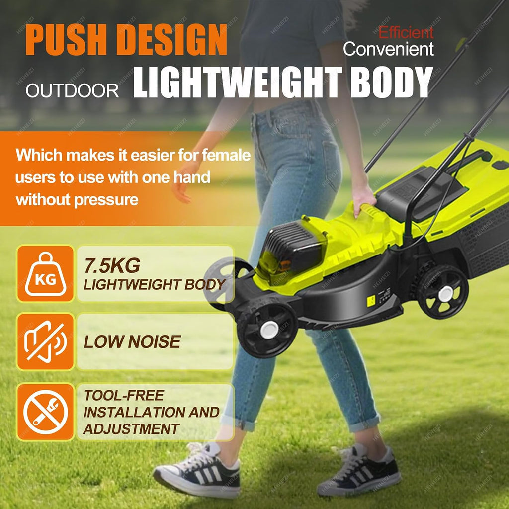 Cordless Push Lawn Mower with 10.6bal Grass Box, 40V Battery Powered Grass Cutting Machine, 30mm/50mm/70mm-Adjustable Cutting Heights, 4000mAh Battery, for Backyard Gardens, Lawns,2 batteries