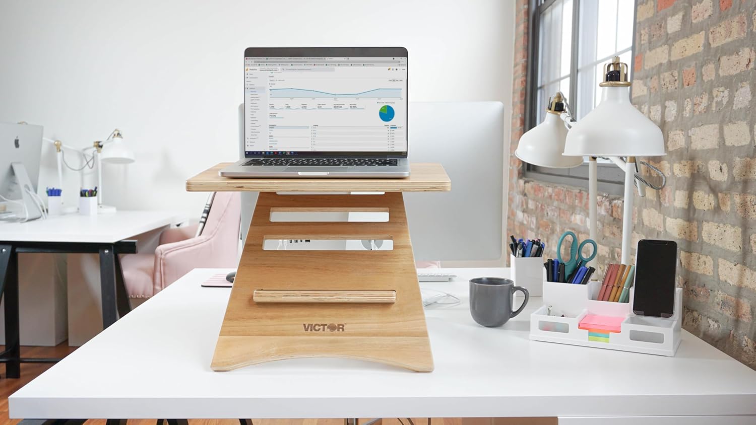 Victor DC150A High Rise Collection Acacia Wood Adjustable Laptop Stand, Brown, Portable, Fast Assembly, Perfect for Dorms/Bedrooms/Small Offices